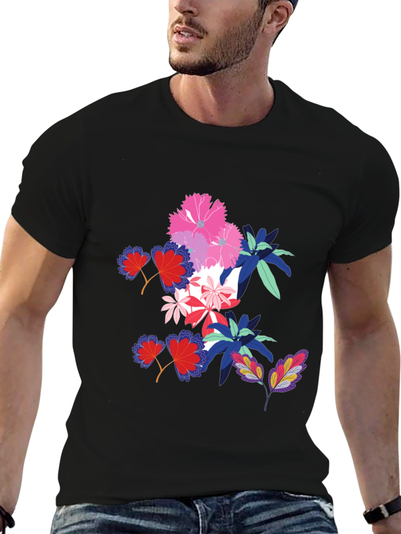 Black Floral Print Black T-Shirt view 6