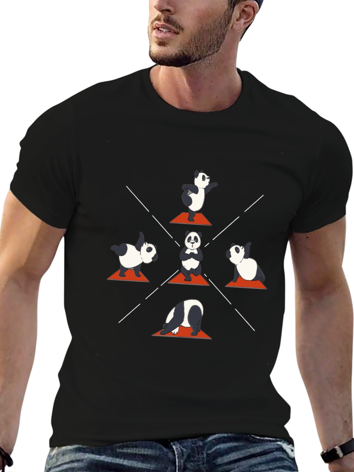 Black Yoga Panda T-Shirt - Meditating Animal Tee view 6