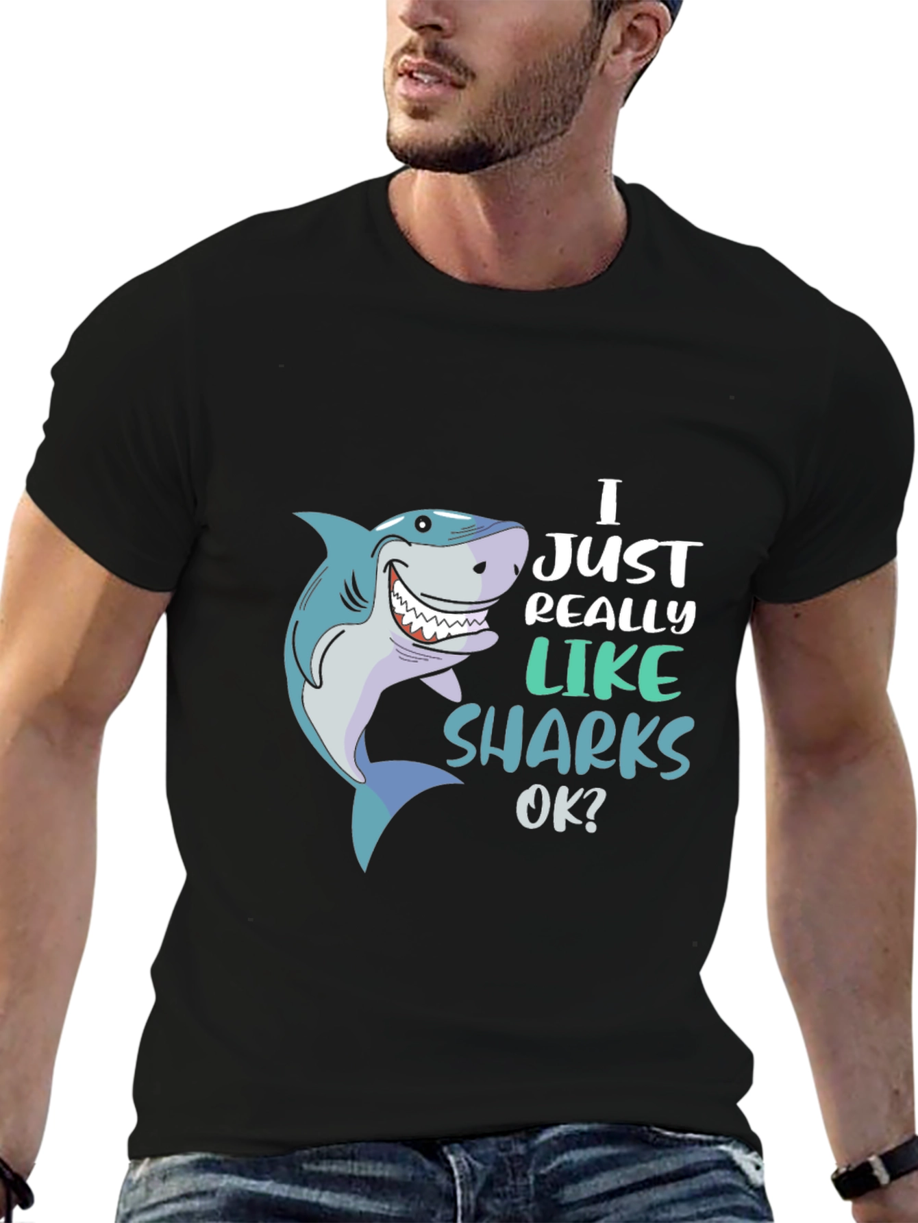 Black Shark Lover Graphic Tee - "I Just Really Like Sharks OK?" view 6