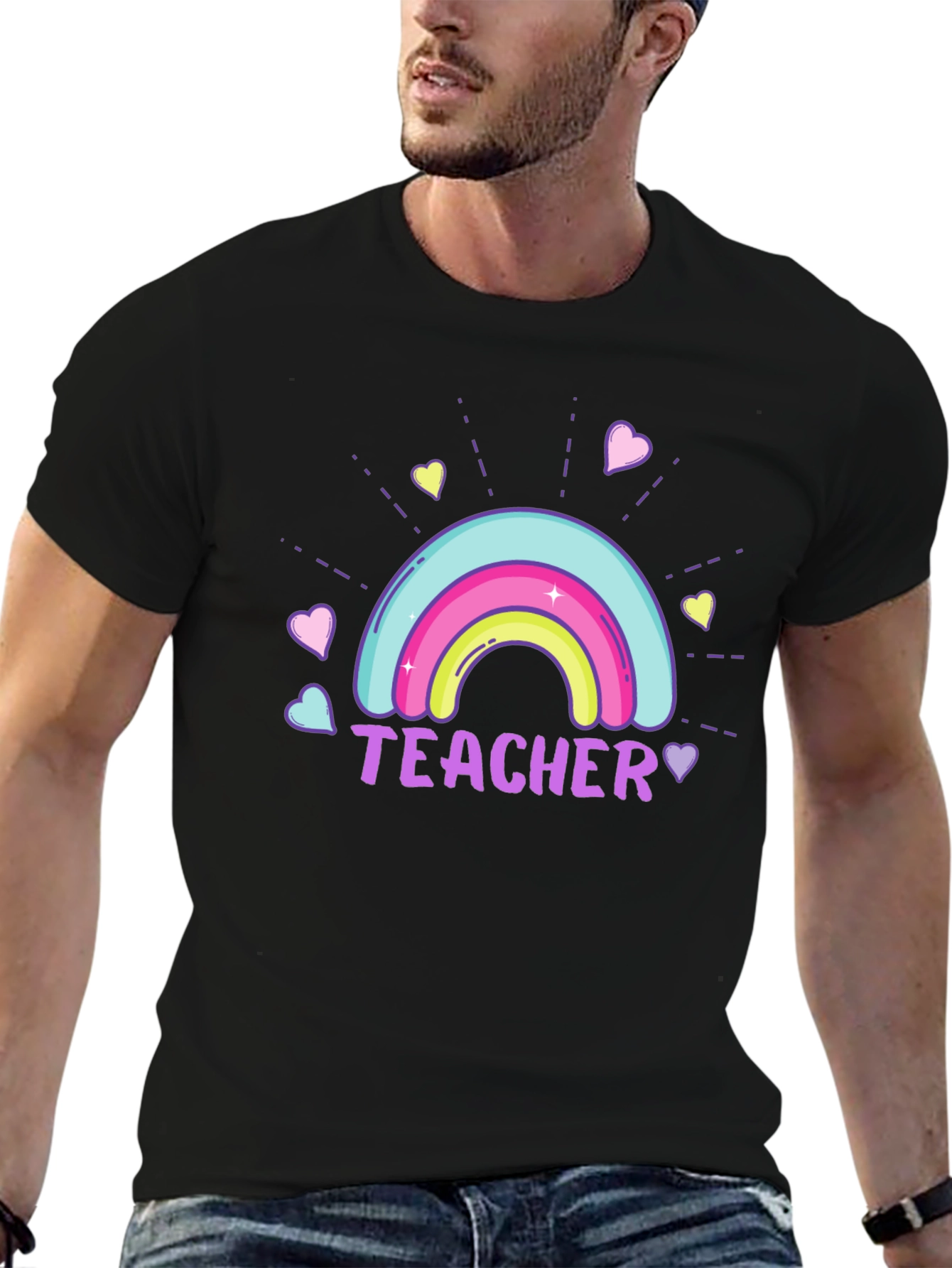 Black Teacher Rainbow Graphic Tee - Unisex Black T-Shirt view 6