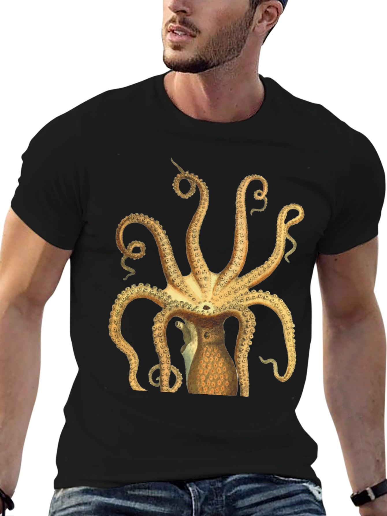 Black Octopus Graphic Tee - Black Cotton T-Shirt view 6
