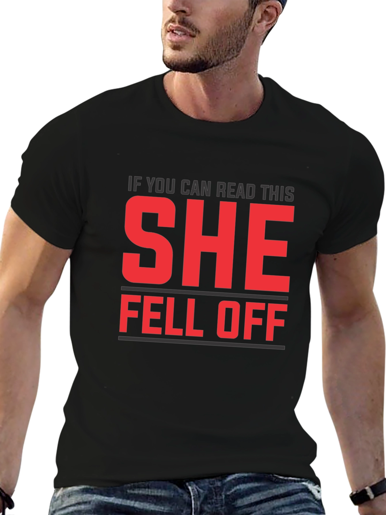 Black Funny SHE Fell Off T-Shirt view 6