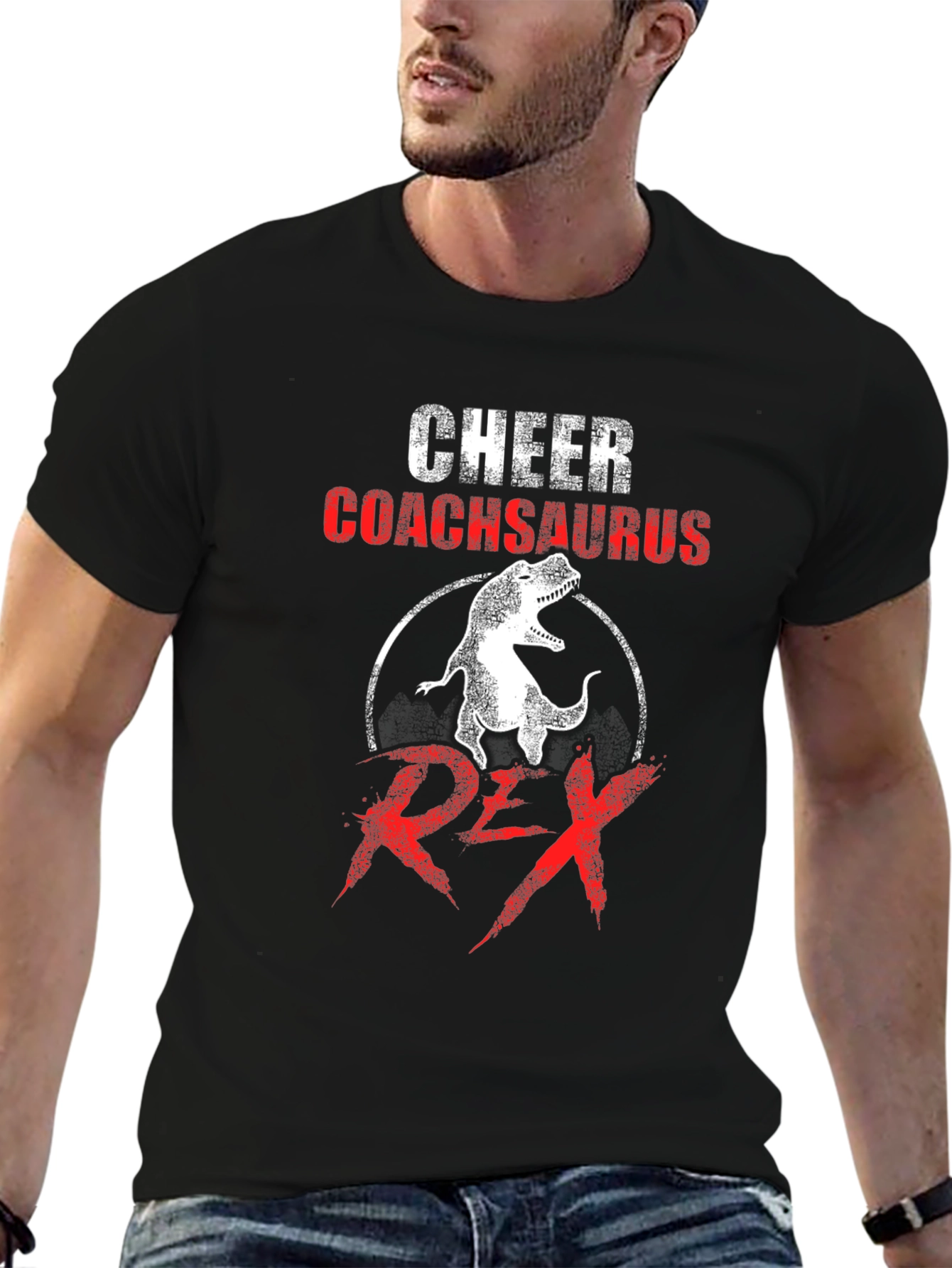 Cheer Coachsaurus Rex T-Shirt - Dinosaur Graphic Tee - 6