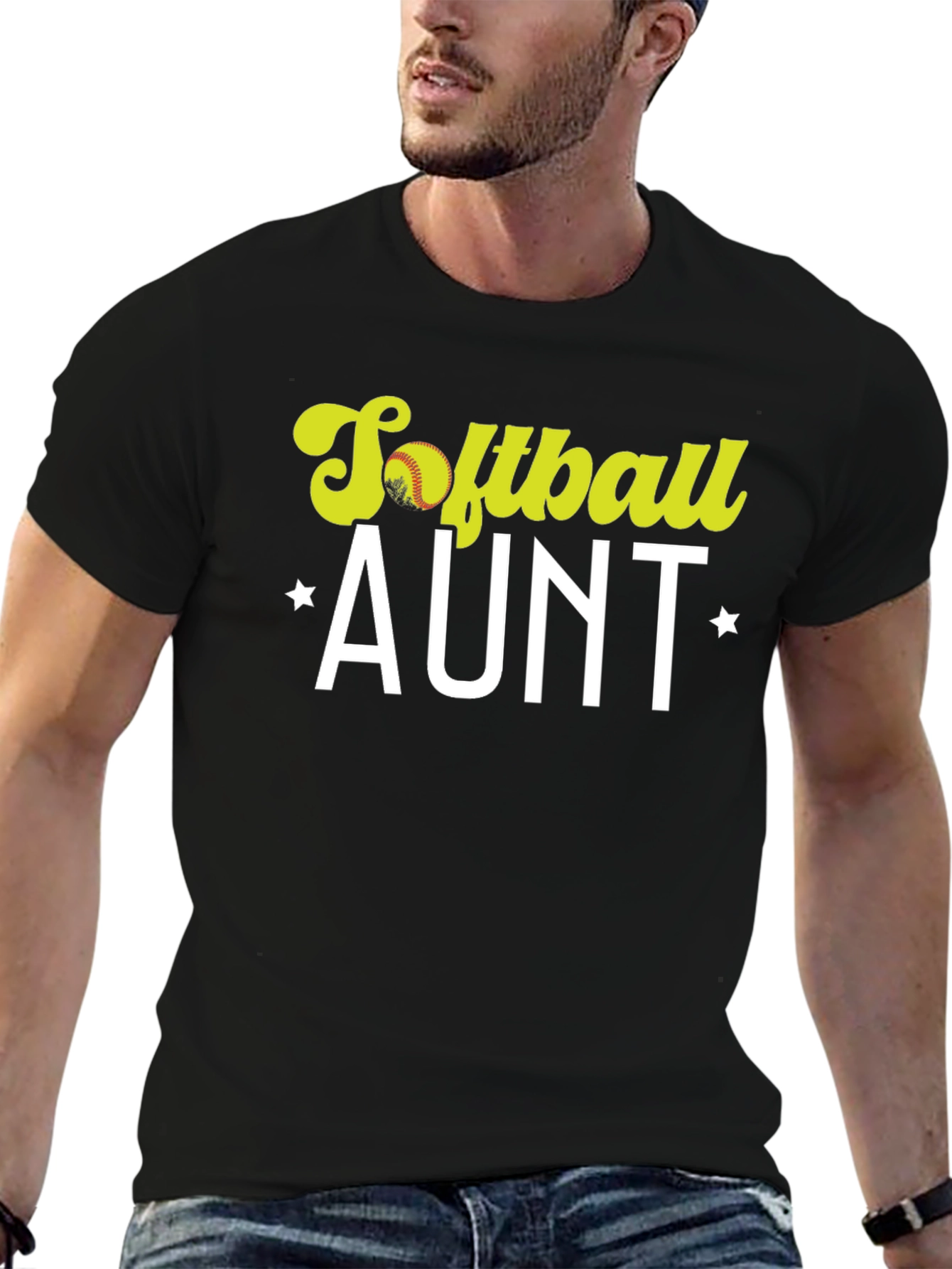 Black Softball Aunt T-Shirt - Black Cotton Tee view 6