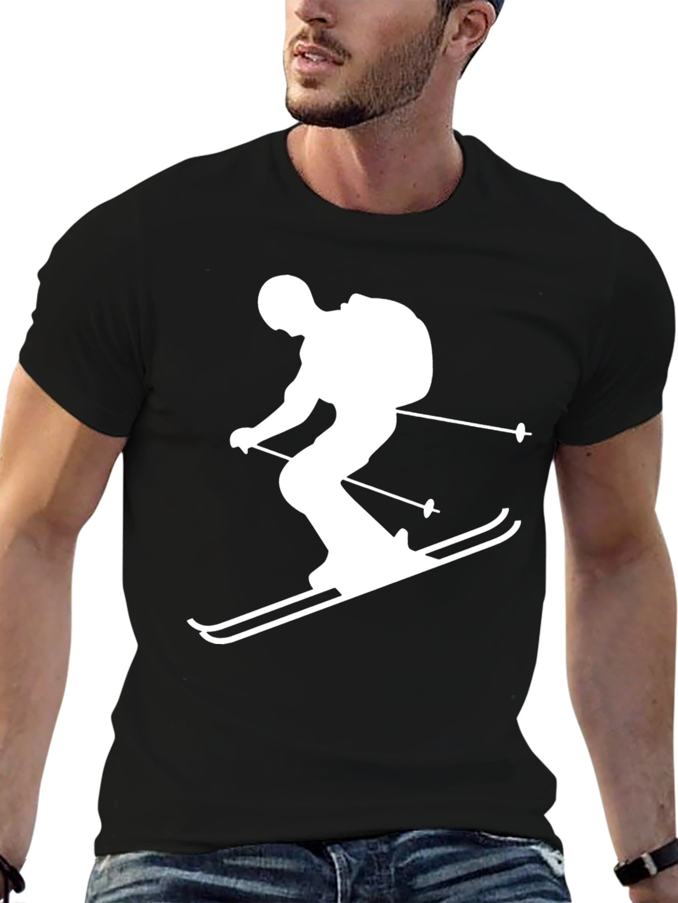 Black Skier Silhouette Graphic Tee - Black Cotton Blend view 6