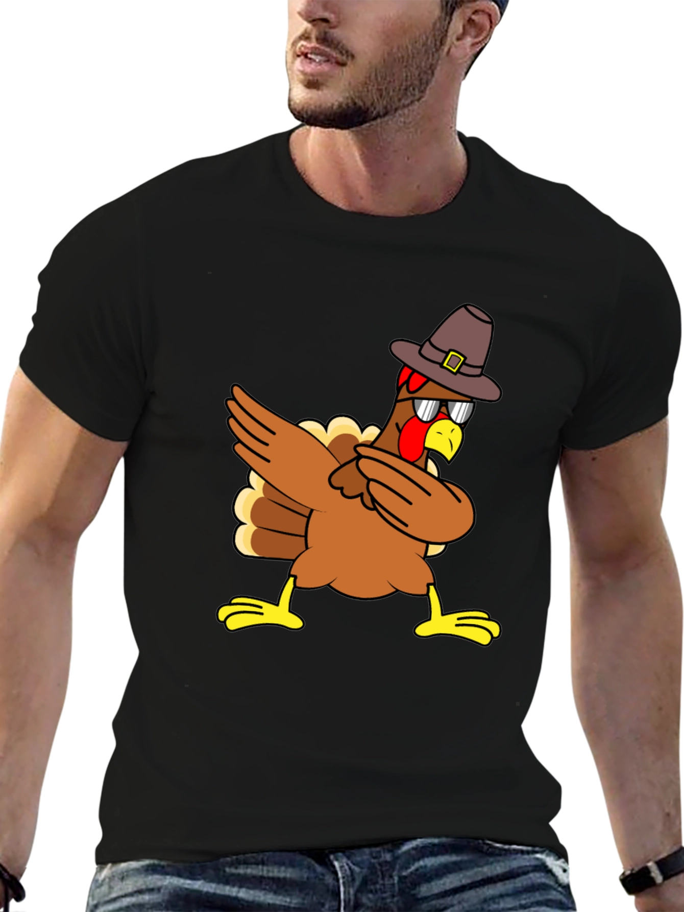 Black Dabbing Turkey Pilgrim T-Shirt view 6
