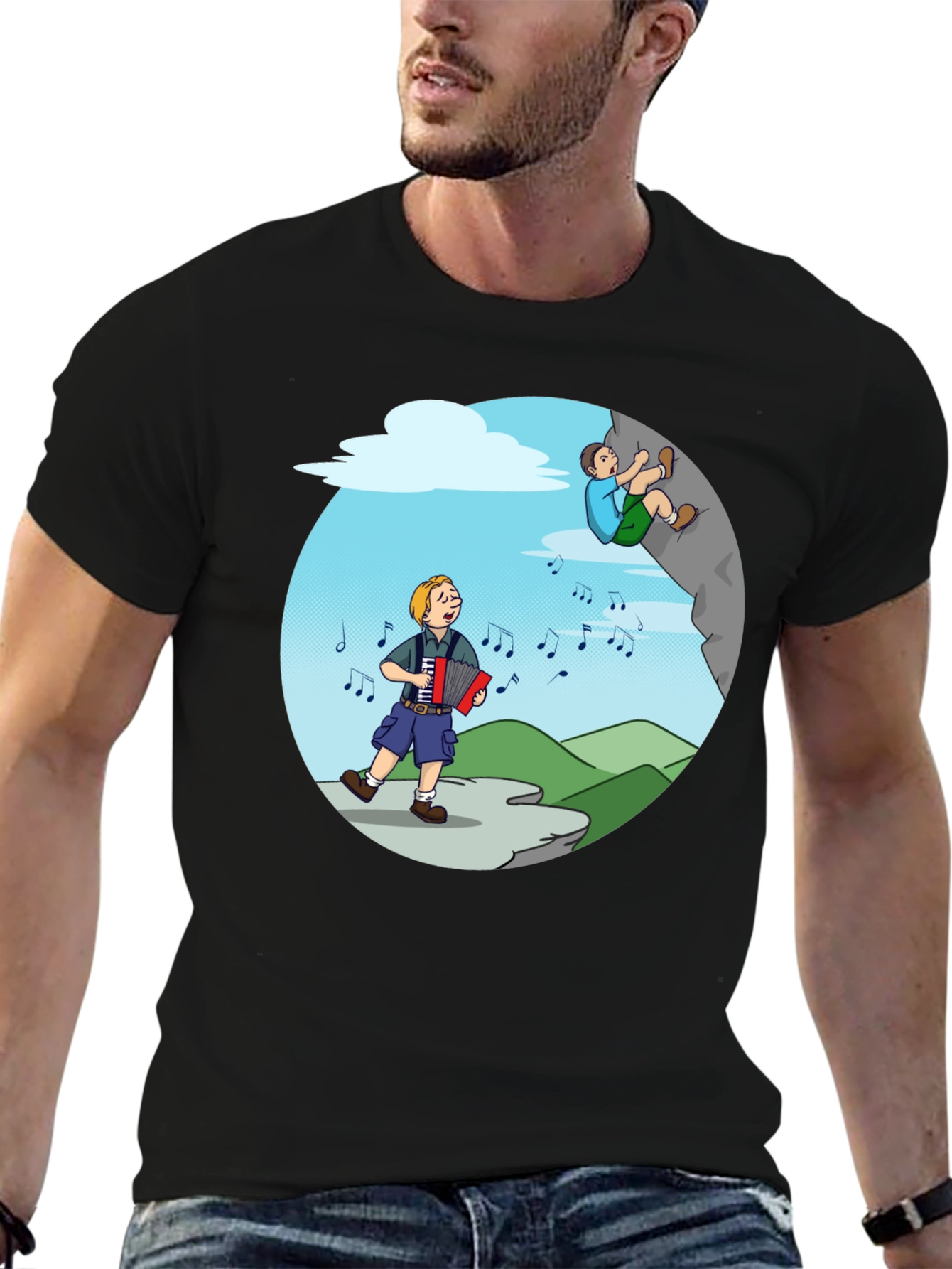 Black Accordion & Climbing T-Shirt - Musical Adventure Tee view 6