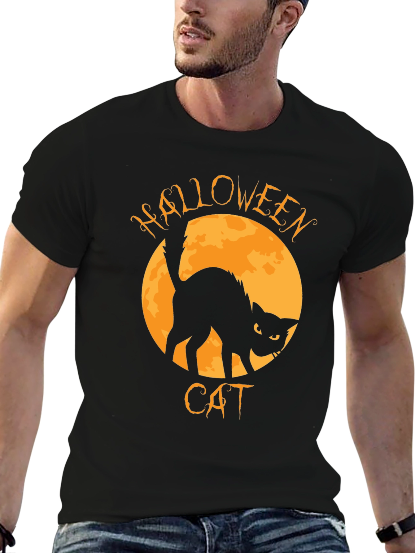 Black Halloween Cat T-Shirt view 6