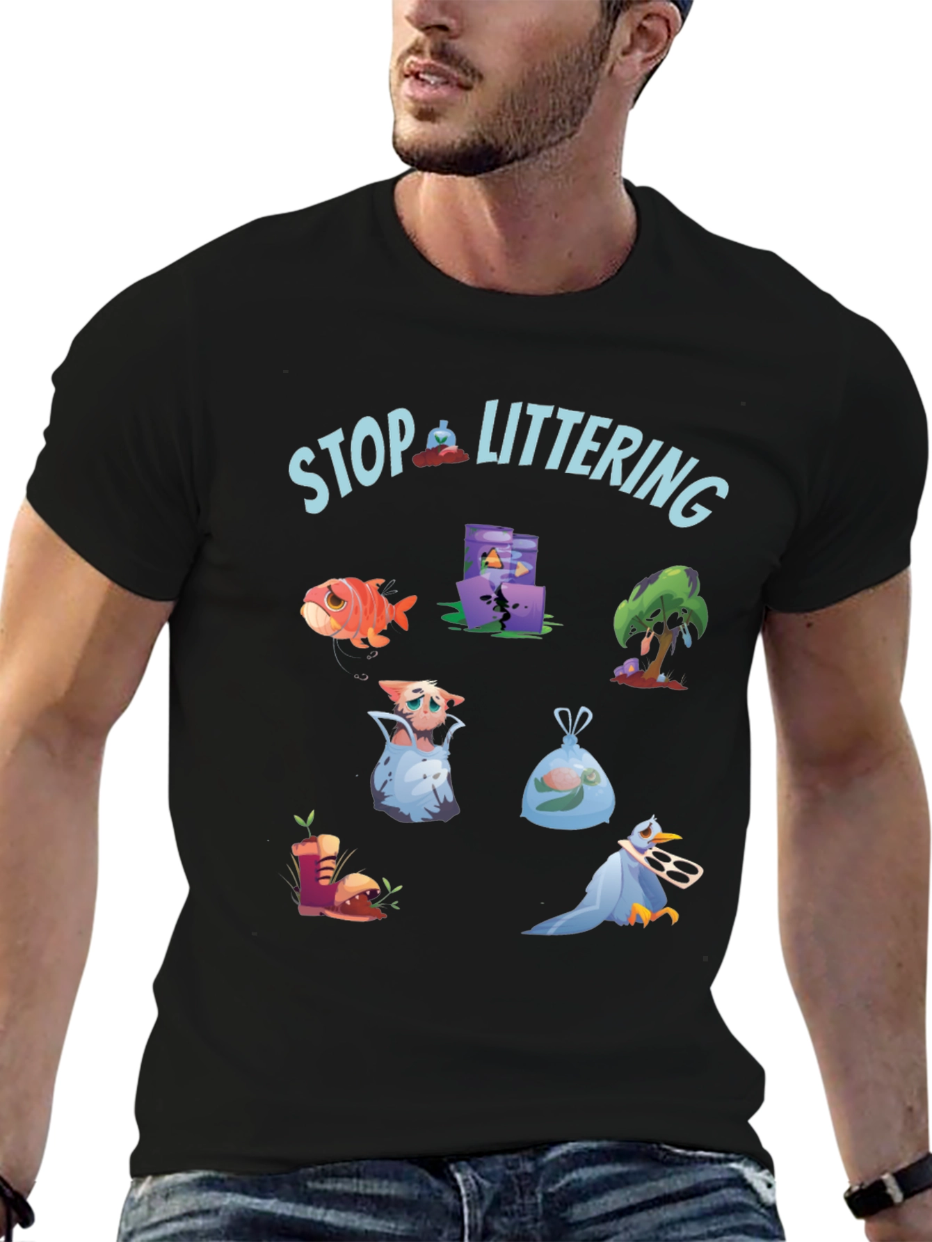Black Eco-Friendly Stop Littering Graphic T-Shirt view 6