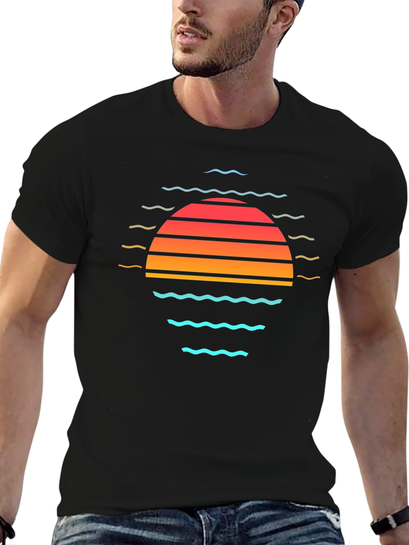Black Retro Sunset T-Shirt - Vintage Graphic Tee view 6
