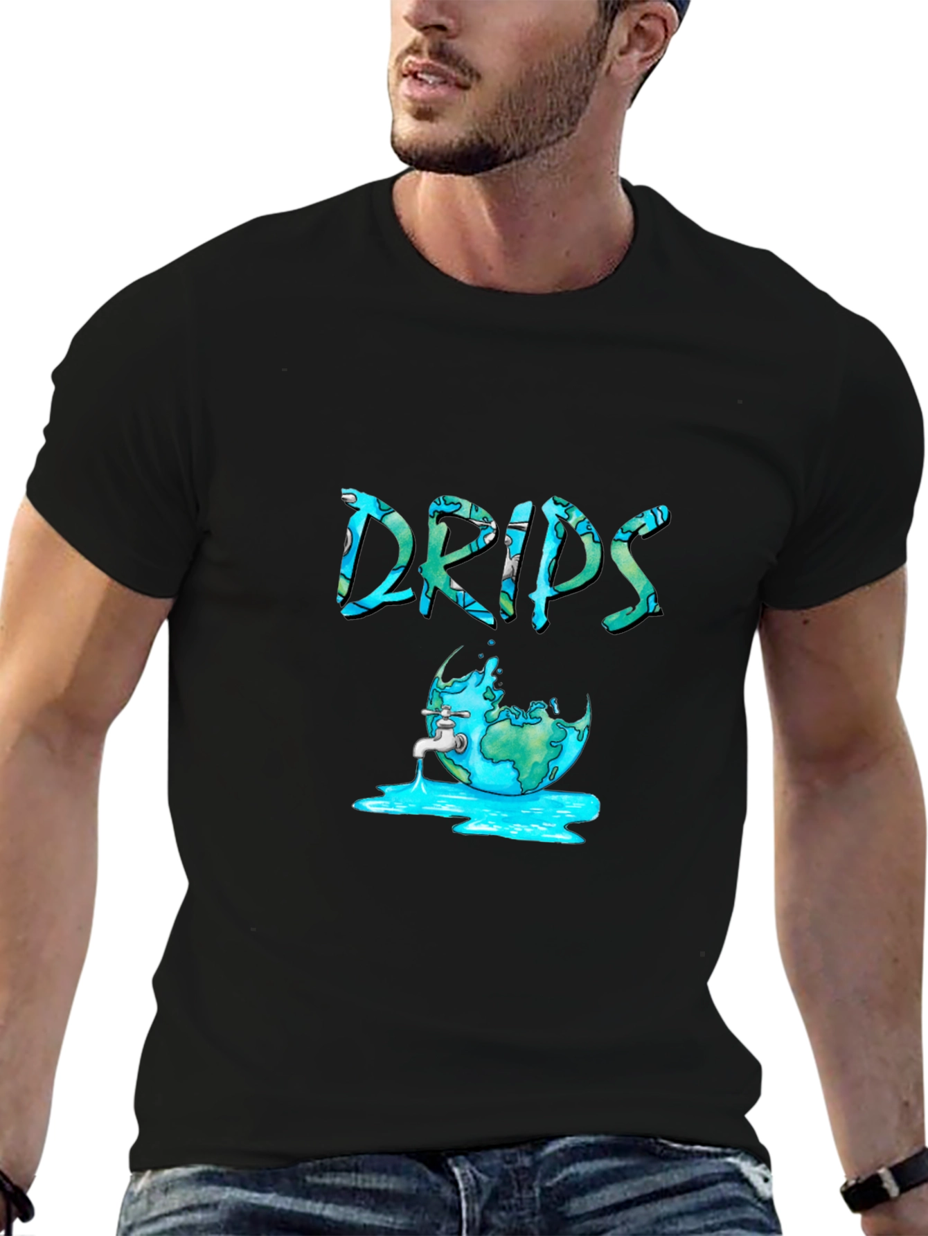 Black Drips Graphic T-Shirt - Earth Design view 6
