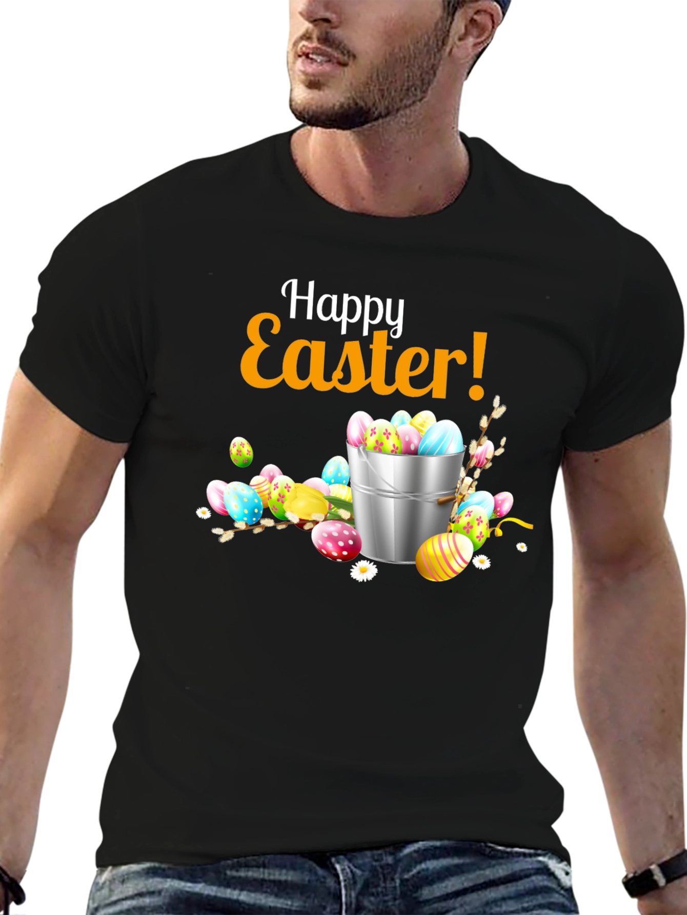 Black Happy Easter T-Shirt - Easter Egg Bucket Design view 6