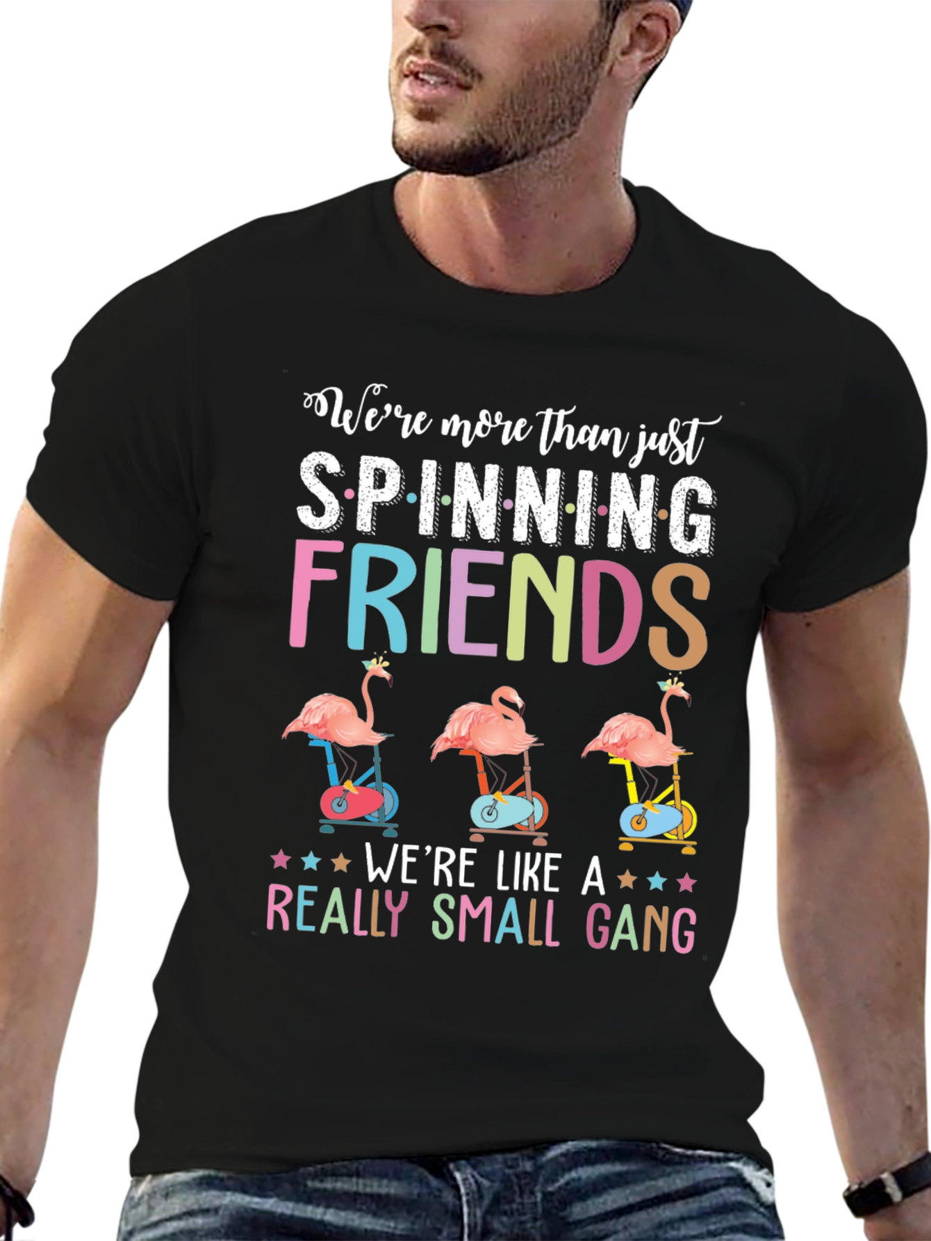 Black Spinning Flamingo Friends T-Shirt view 6