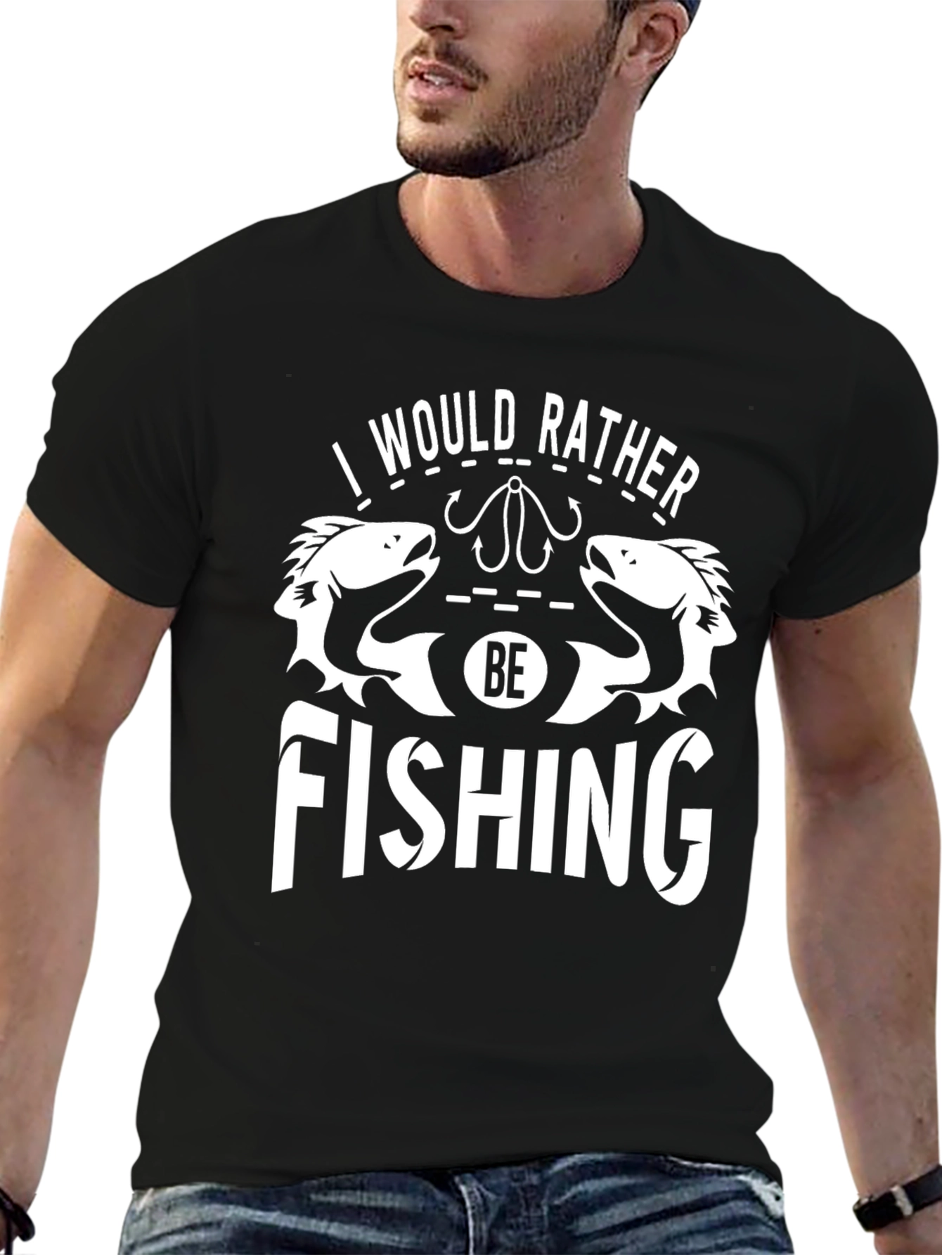 Black Fishing T-Shirt - I Would Rather Be Fishing view 6