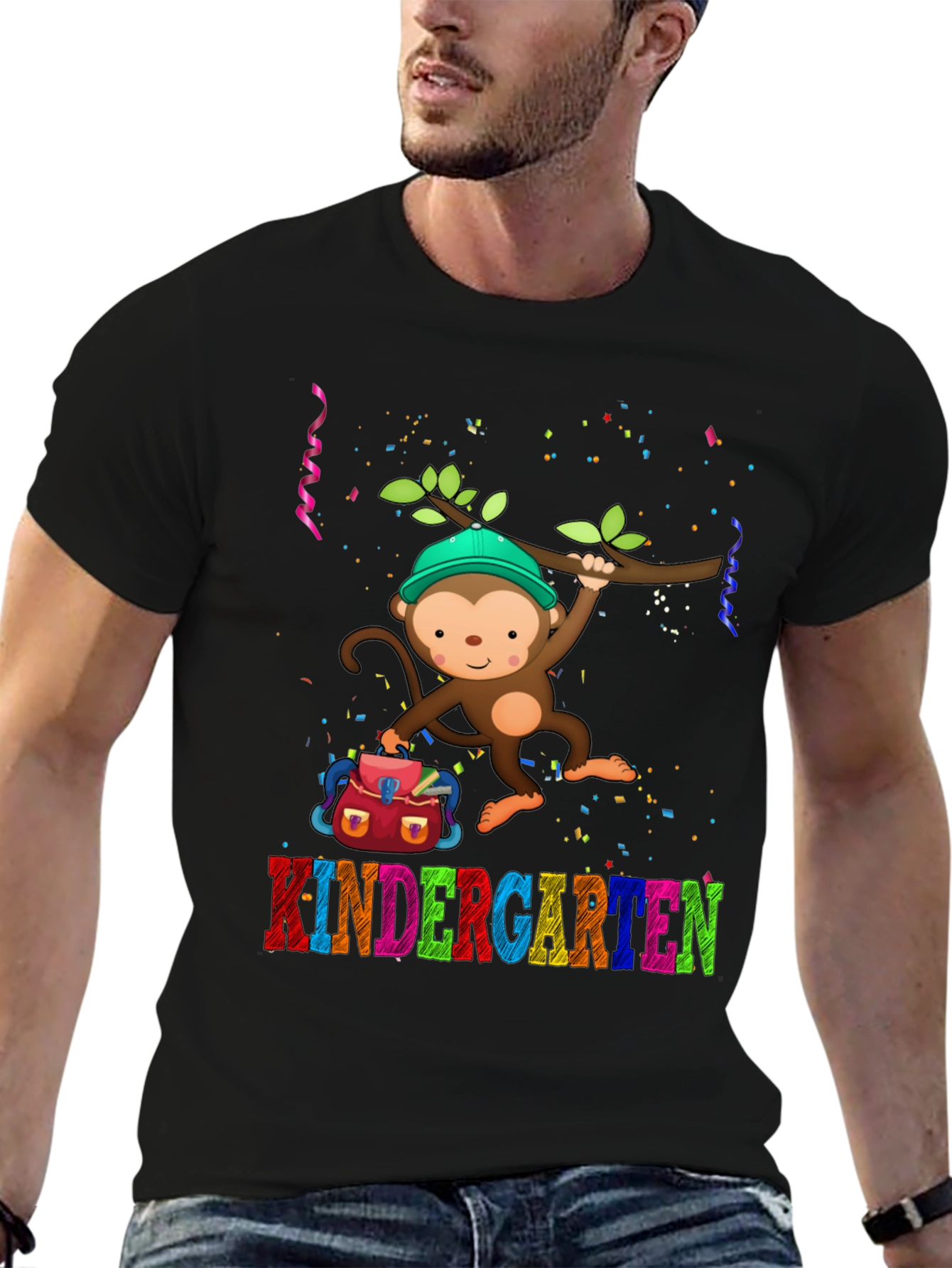 Black Kindergarten Monkey T-Shirt - Back to School view 6