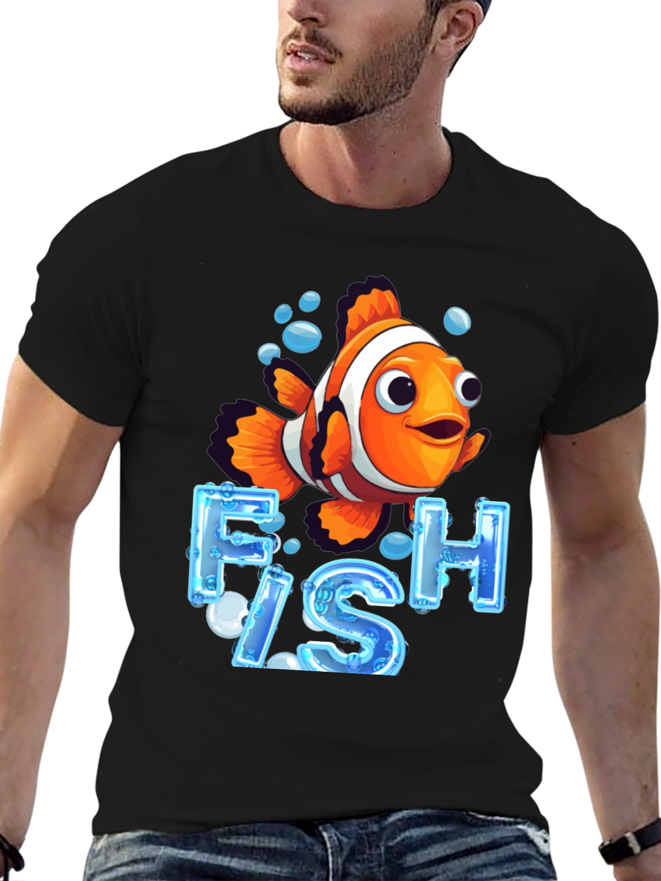 Black Clownfish Graphic T-Shirt - Ocean Life Design view 6