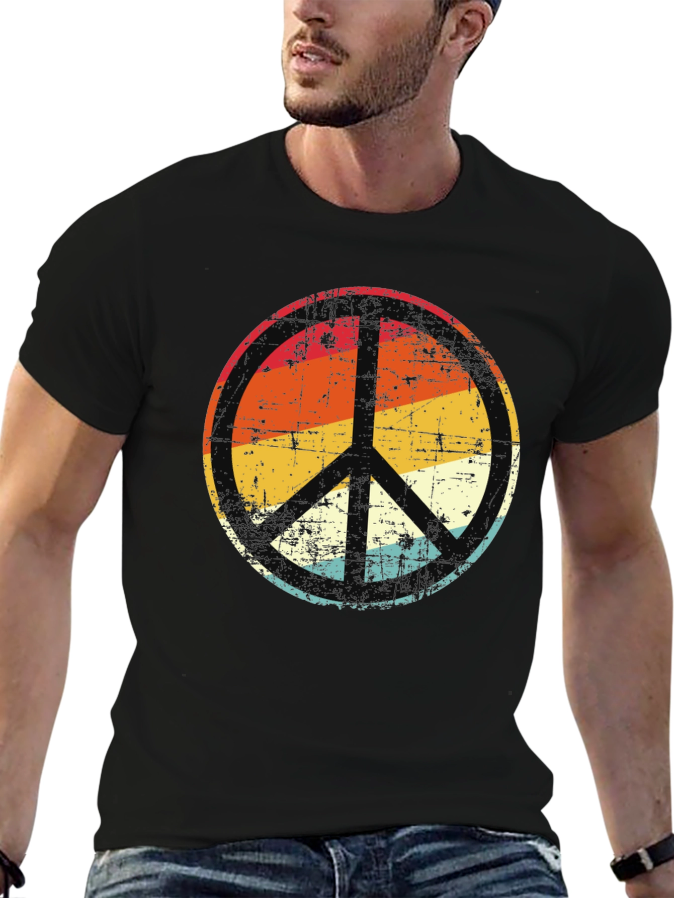 Black Retro Peace Sign Graphic Tee - Vintage Style view 6
