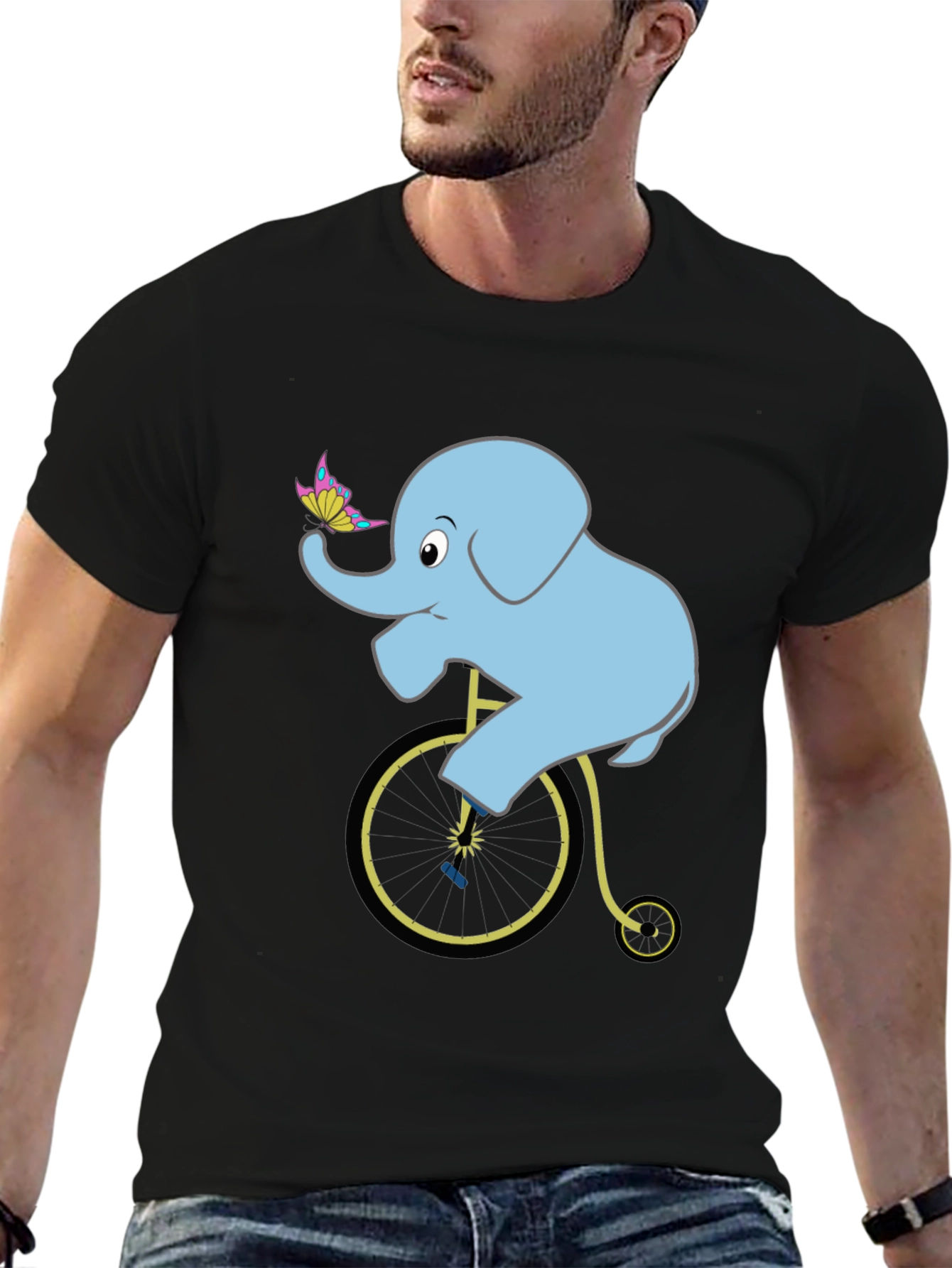Black Elephant on Bicycle T-Shirt: Fun Graphic Tee view 6