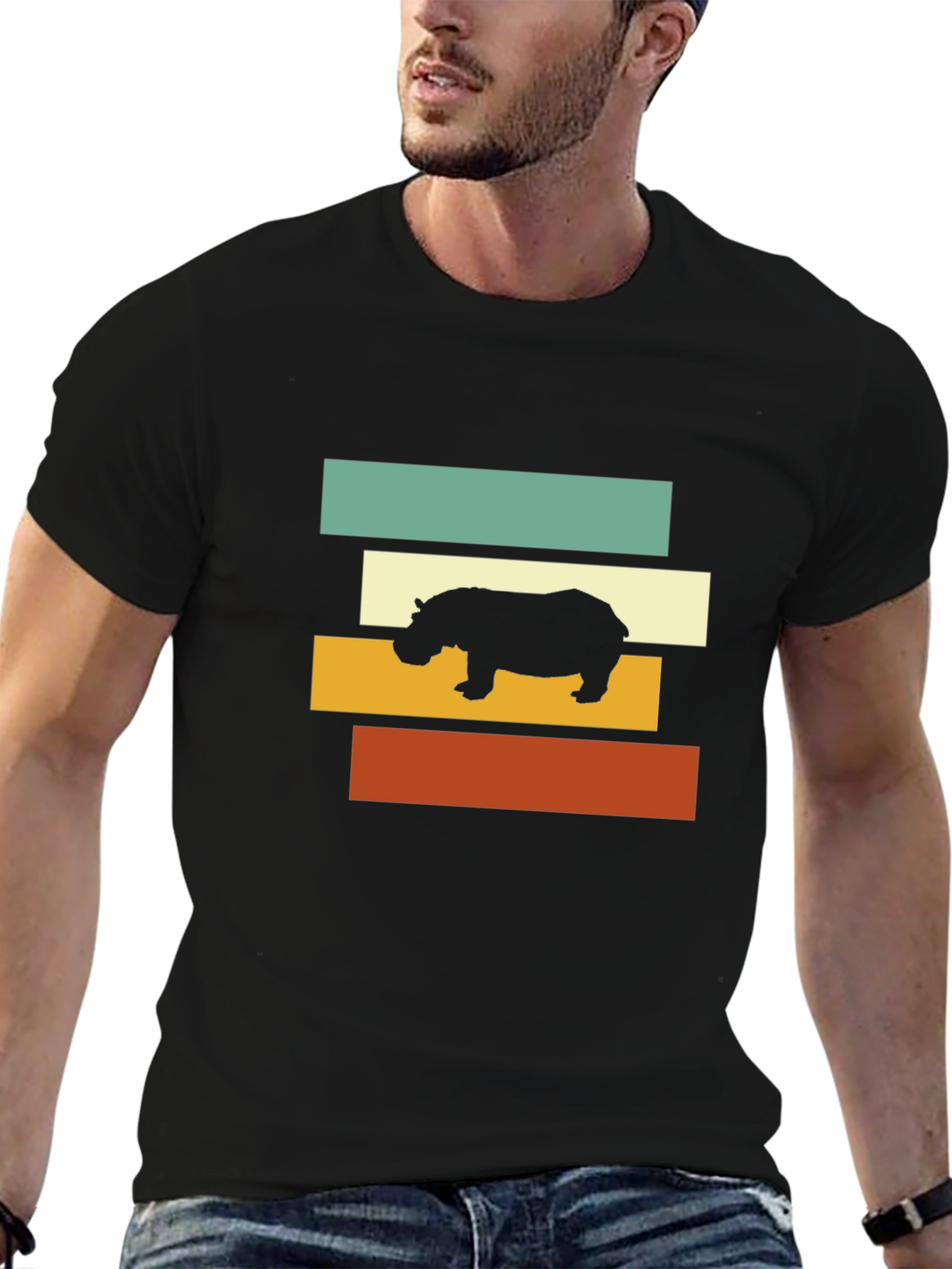 Black Retro Hippo T-Shirt - Stylish Graphic Tee view 6