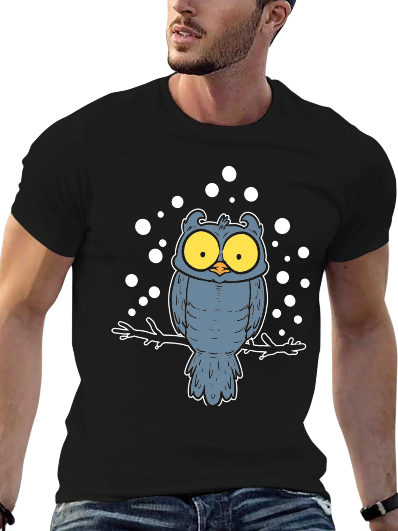 Black Owl Graphic Print Black T-Shirt view 6