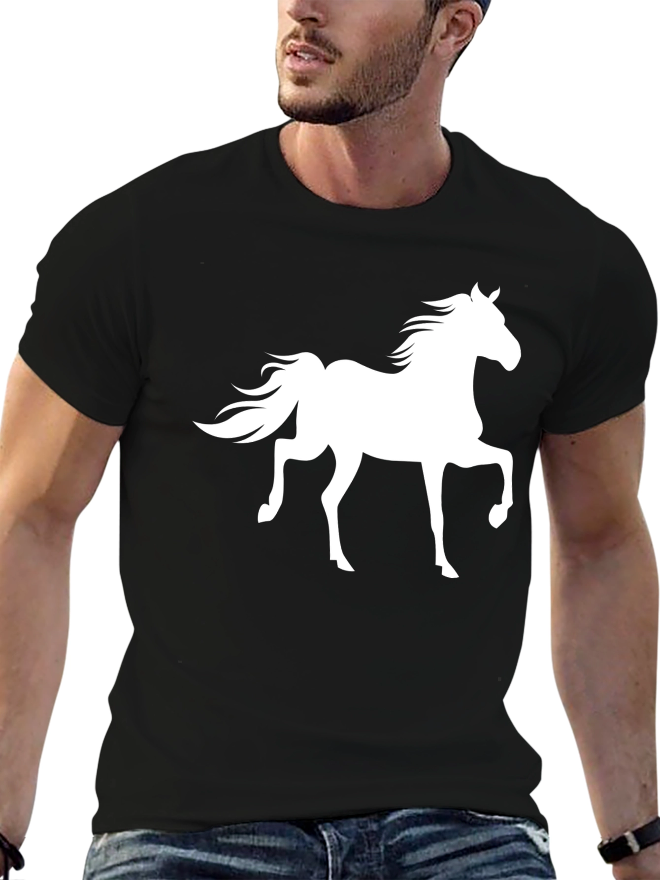 Black Horse Graphic Print Black T-Shirt view 6
