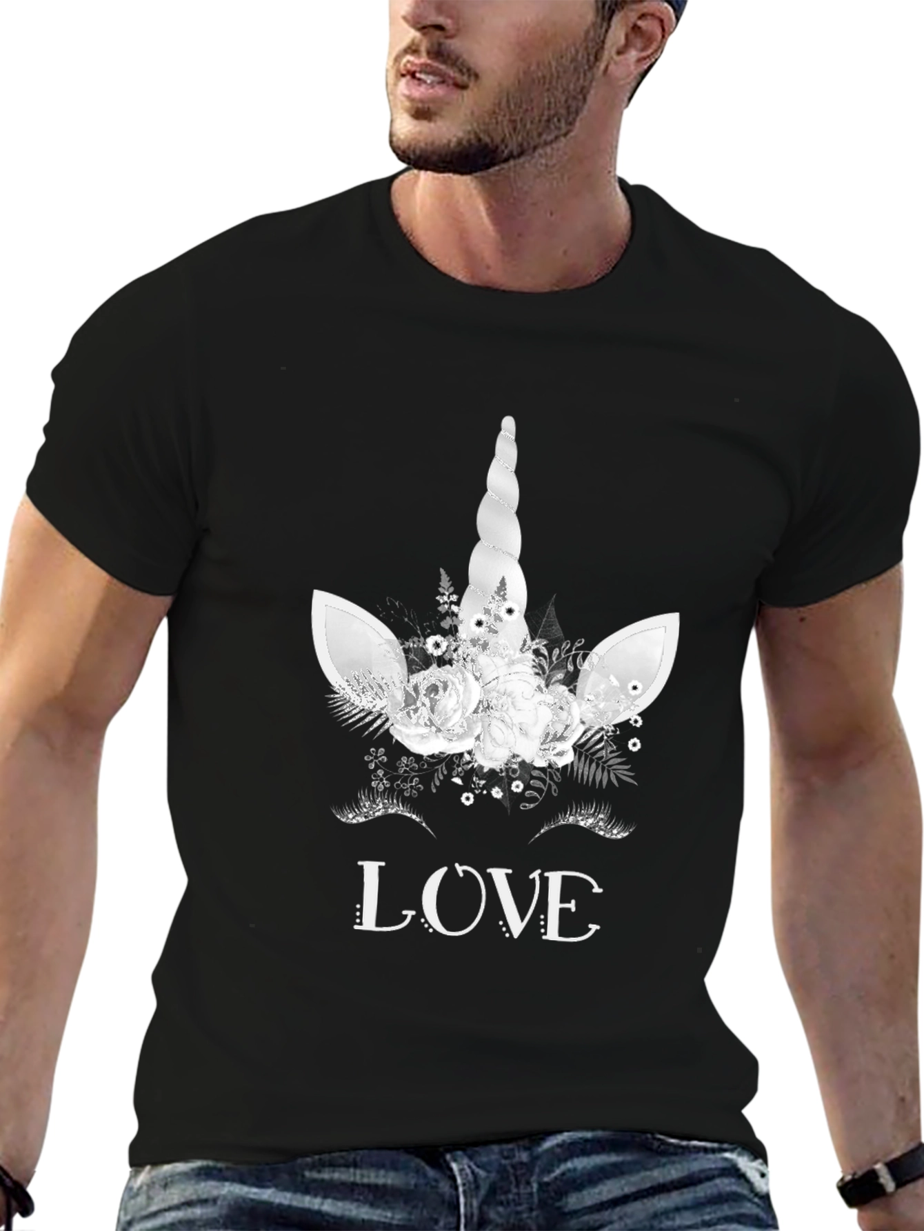 Black Unicorn Love Graphic Tee - Black Cotton T-Shirt view 6