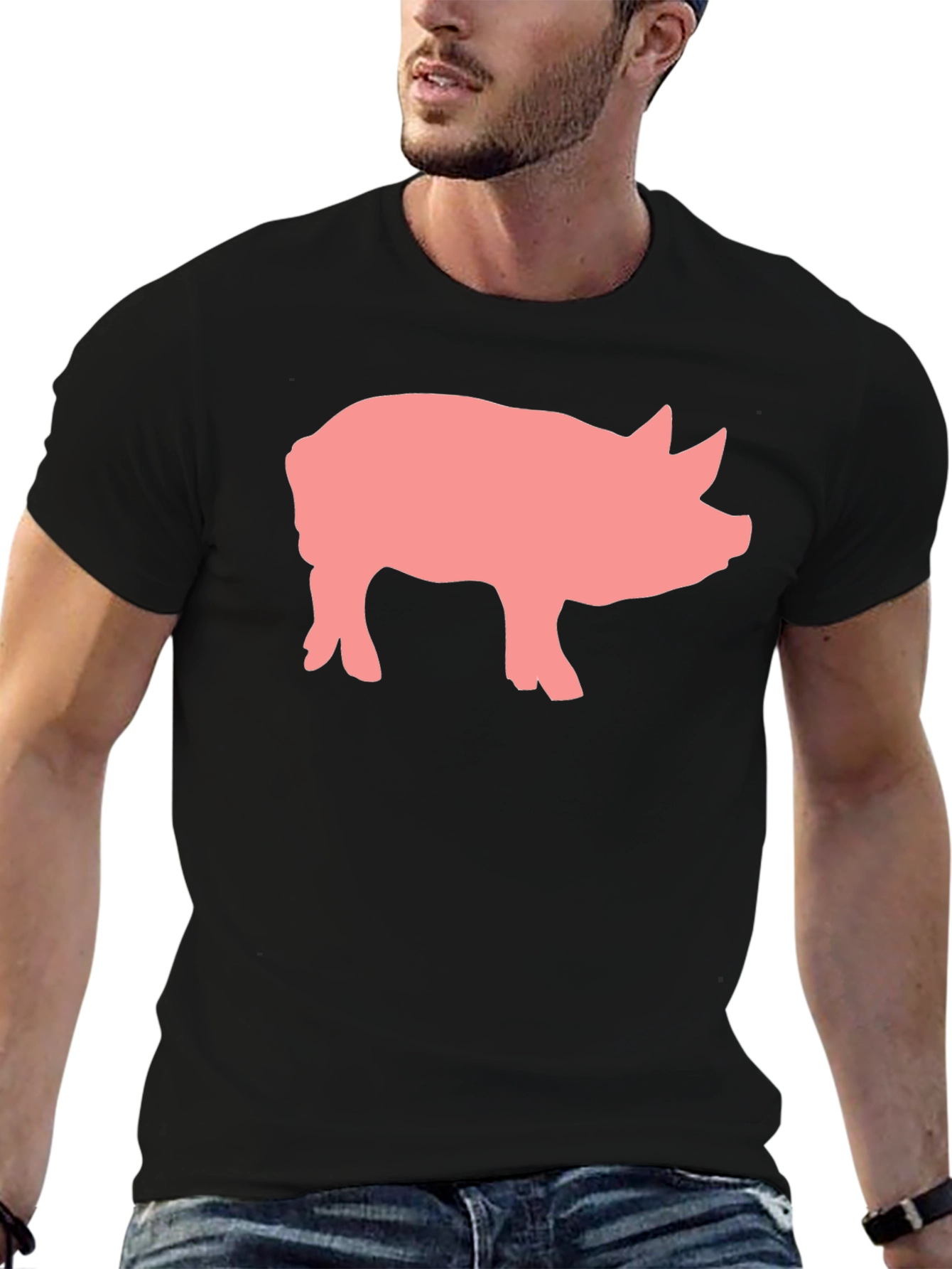 Black Pig Graphic Print Black Crew Neck T-Shirt view 6