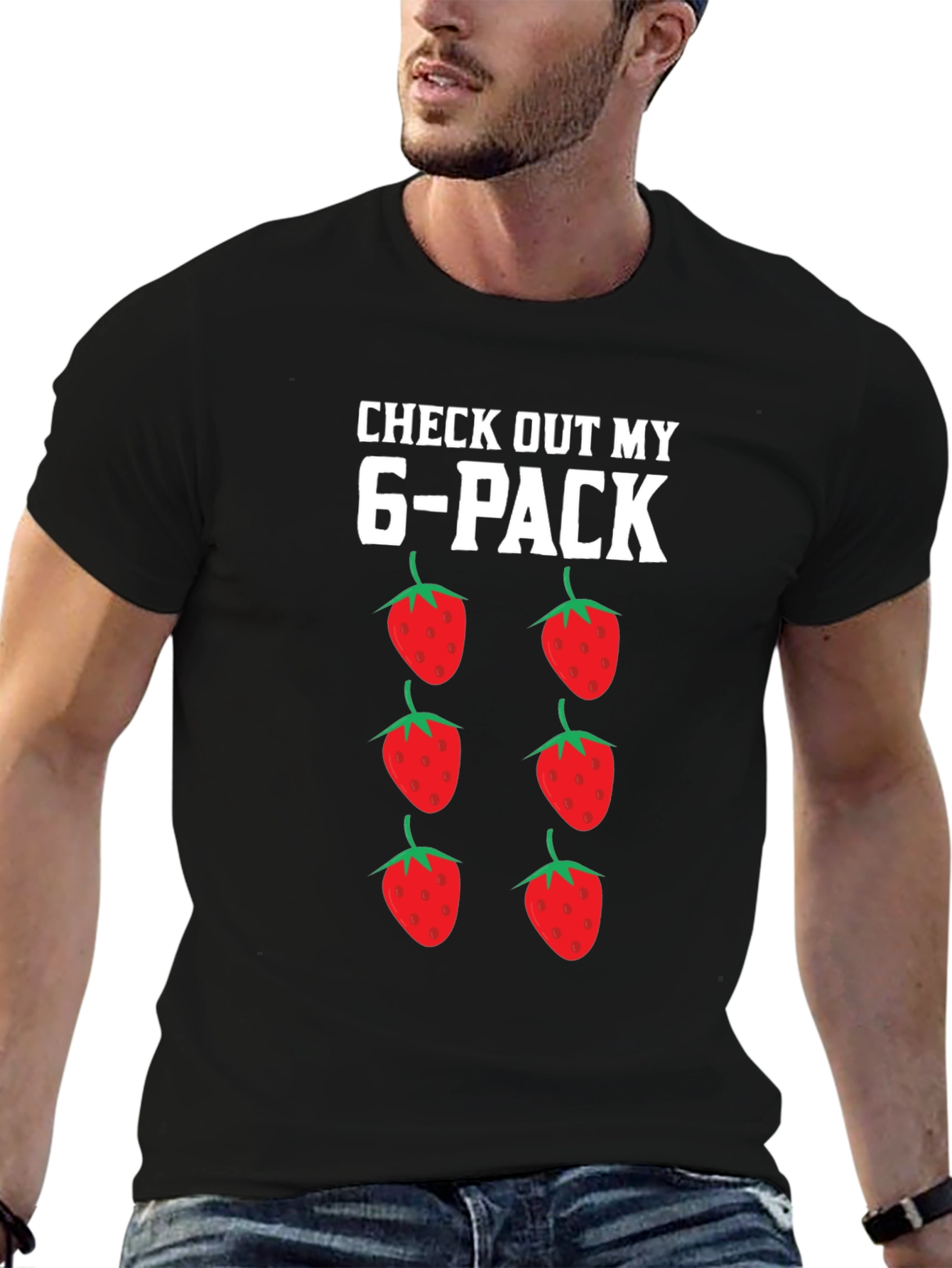 Black Funny Strawberry 6-Pack Graphic T-Shirt view 6