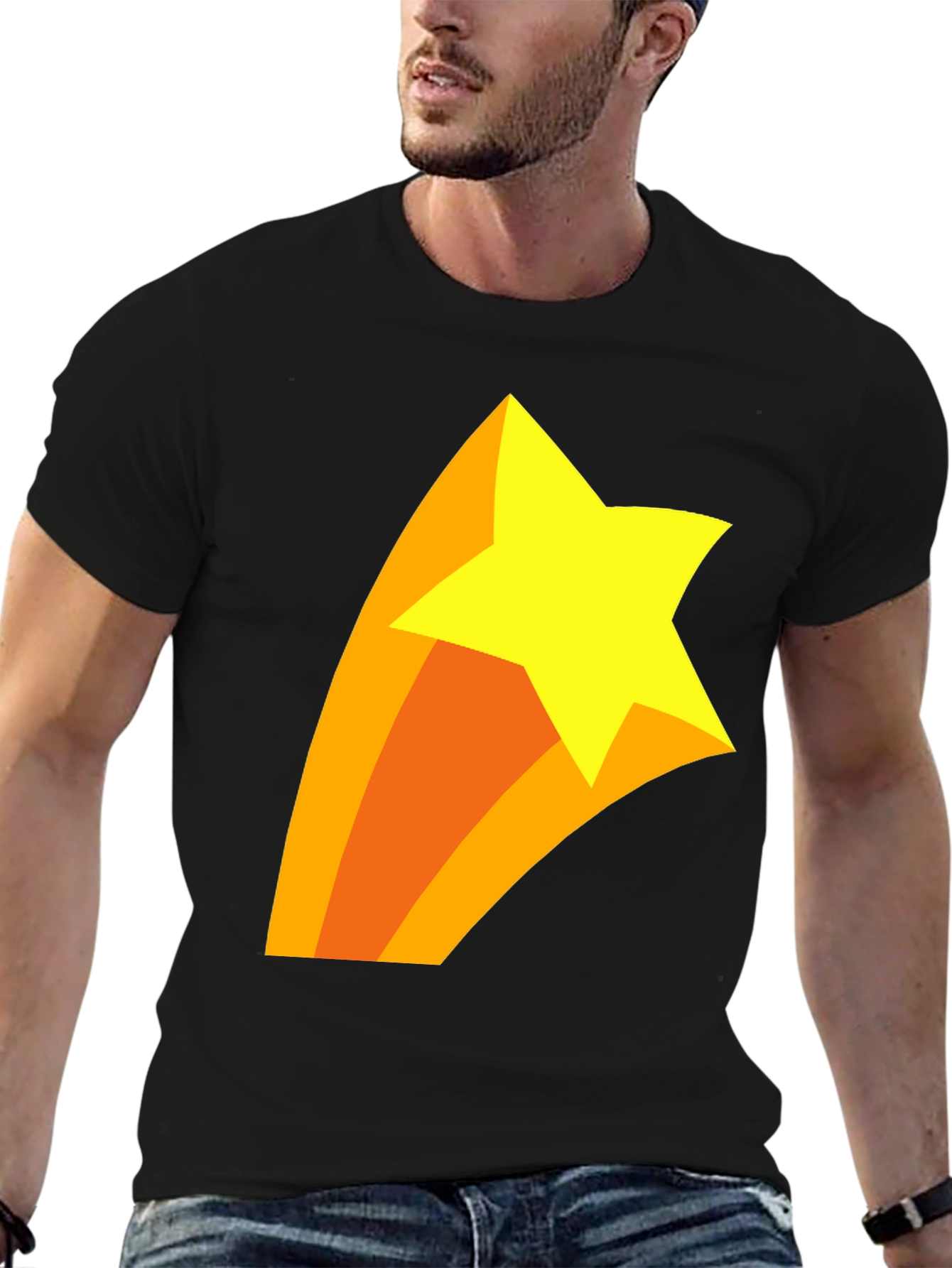 Black Shooting Star Graphic T-Shirt - Black Cotton Tee view 6