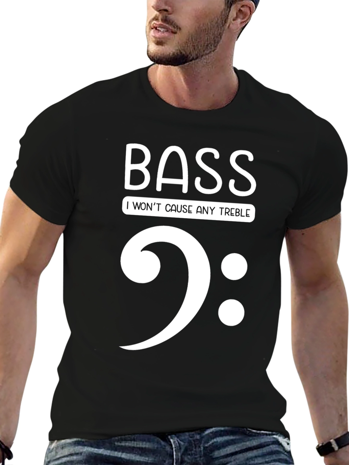 Black Bass Clef Music Pun Graphic Tee - Soft Cotton view 6