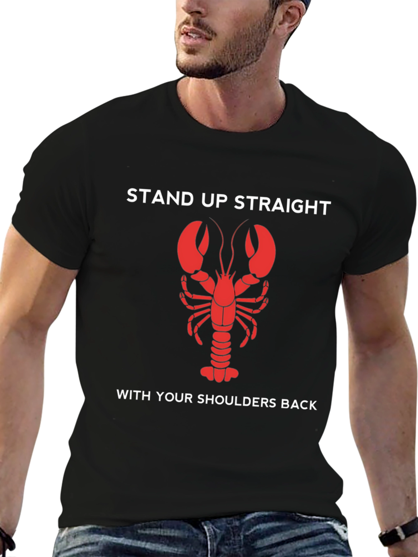 Black Lobster Stand Up Straight T-Shirt view 6