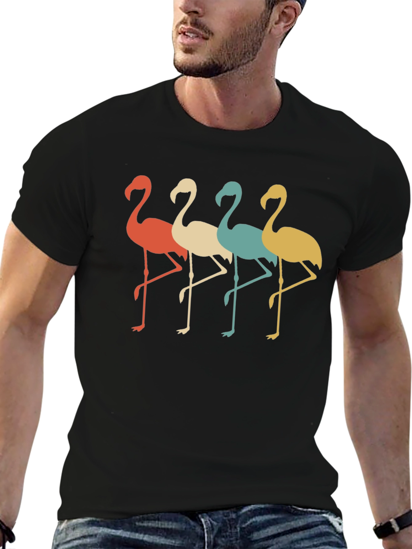 Black Retro Flamingo Graphic Tee - Cool & Comfortable view 6