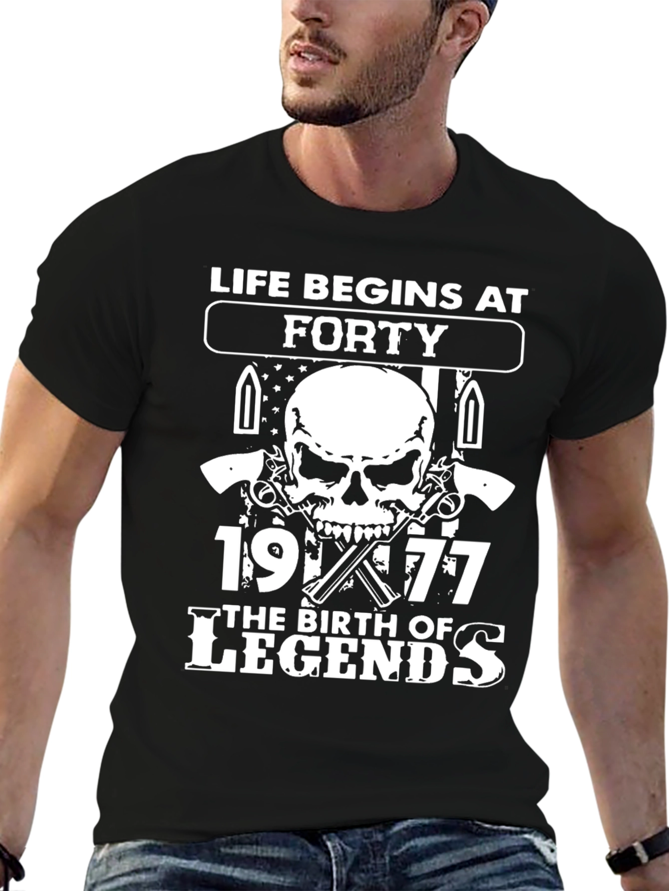 Black Life Begins at Forty T-Shirt - Skull & Guns view 6