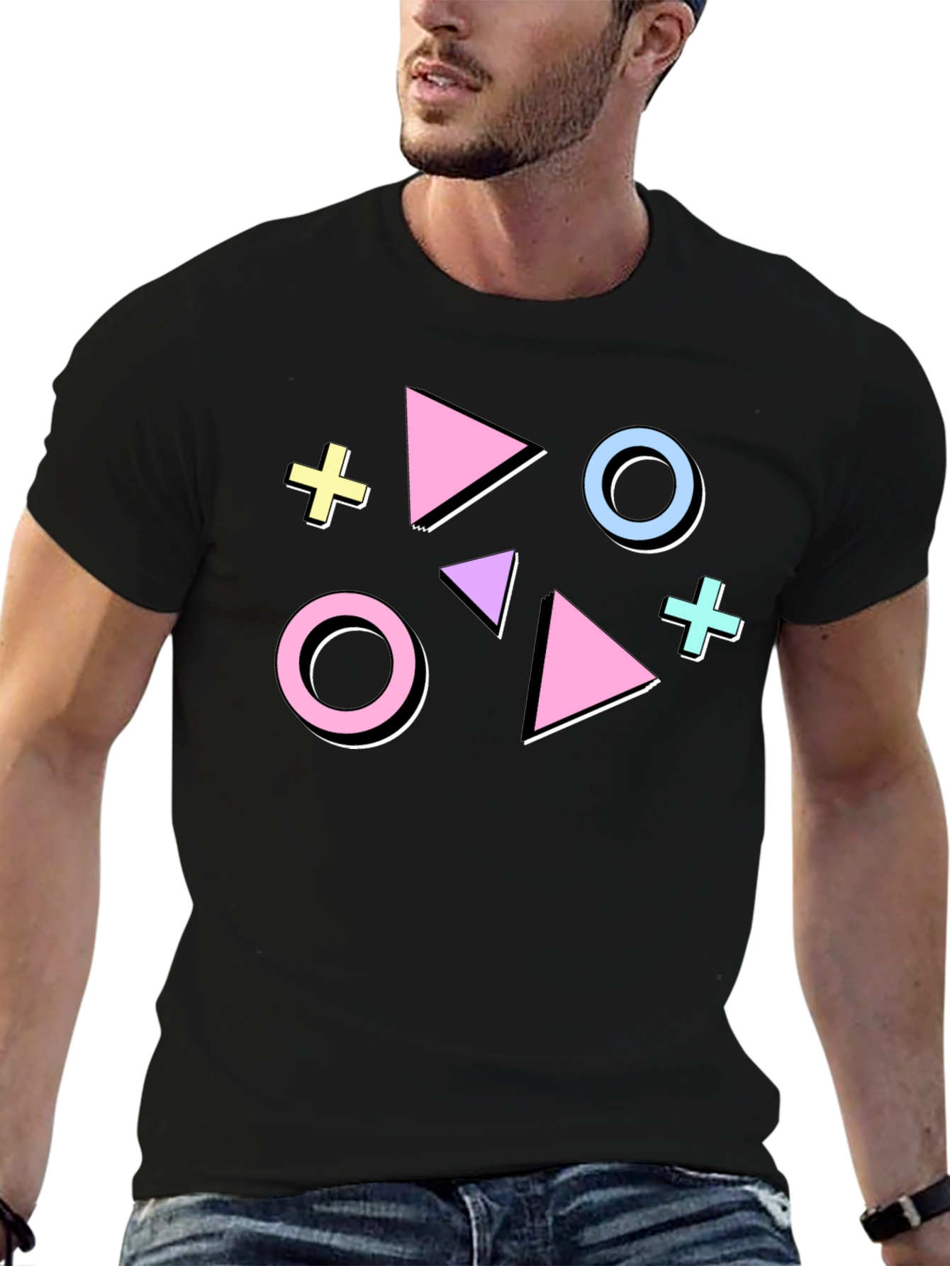 Black Retro 90s Geometric Graphic Tee - Funky Style view 6