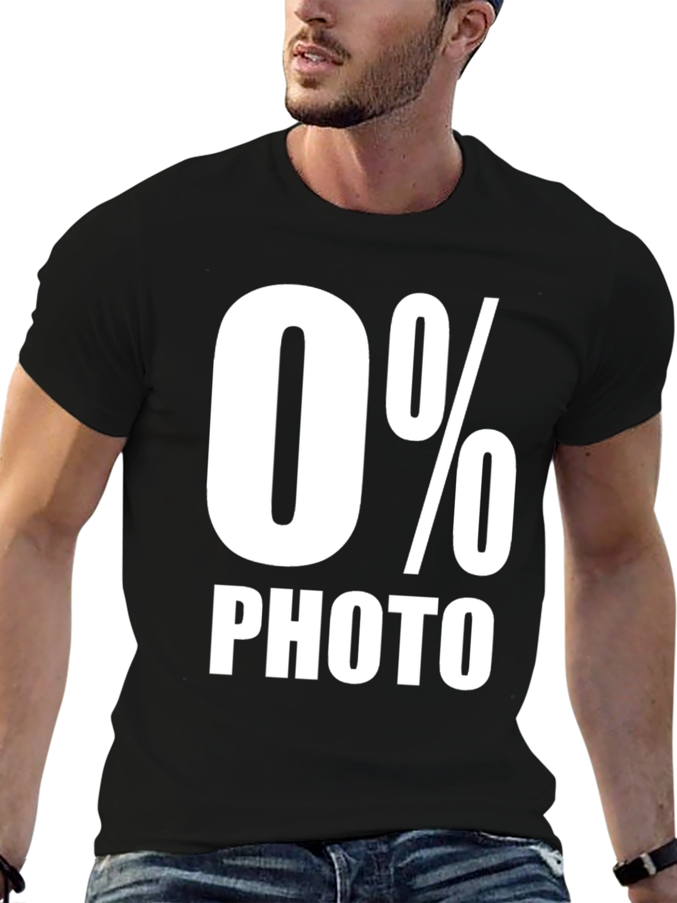 Black Funny 0% Photo Men's Black Graphic Tee view 6