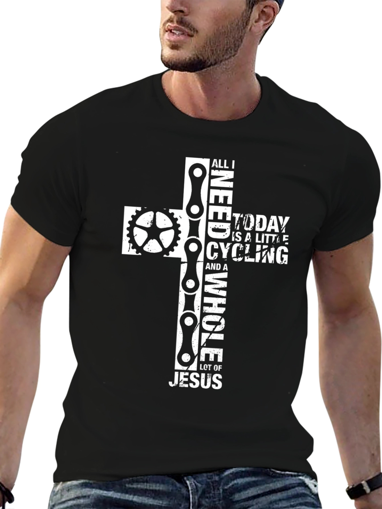Black Cycling & Jesus T-Shirt: Faith-Based Biker Tee view 6