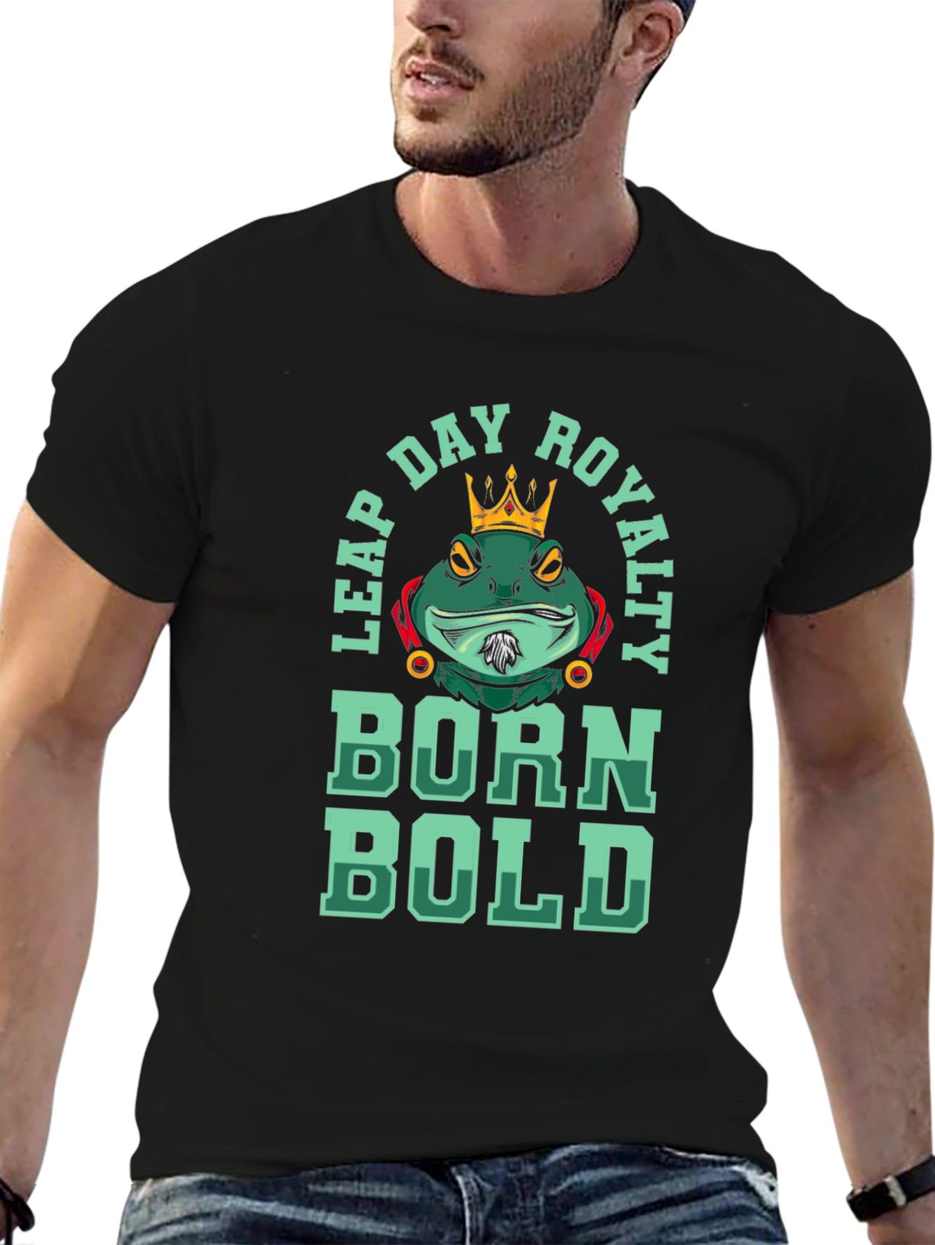 Black Leap Day Royalty Graphic T-Shirt - Born Bold Frog Tee view 6