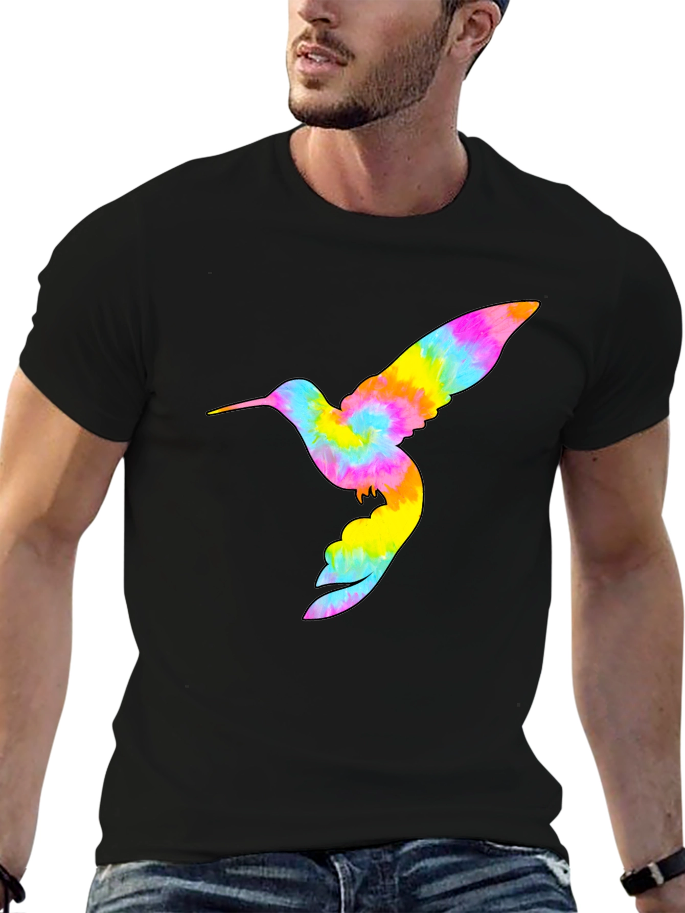 Black Tie Dye Hummingbird Graphic Tee - Black view 6