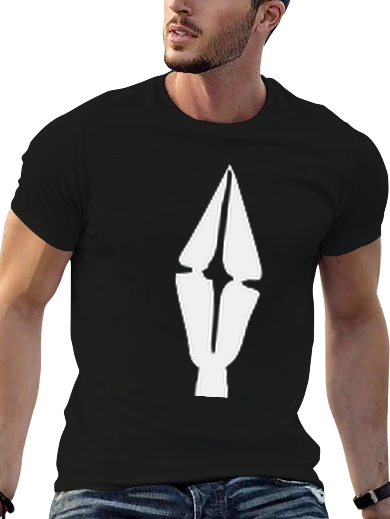 Black Abstract Arrow Graphic Tee - Black Cotton Comfort view 6