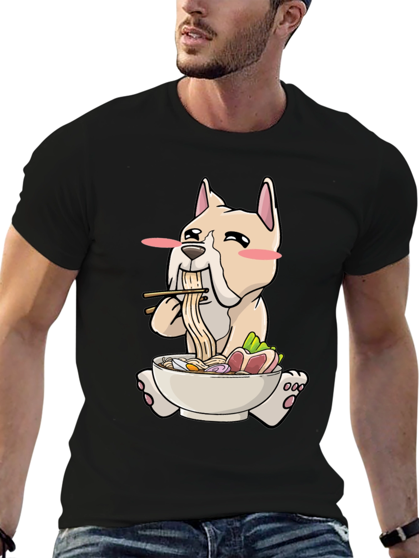 Black Dog Ramen T-Shirt - Cute Cartoon Graphic Tee view 6