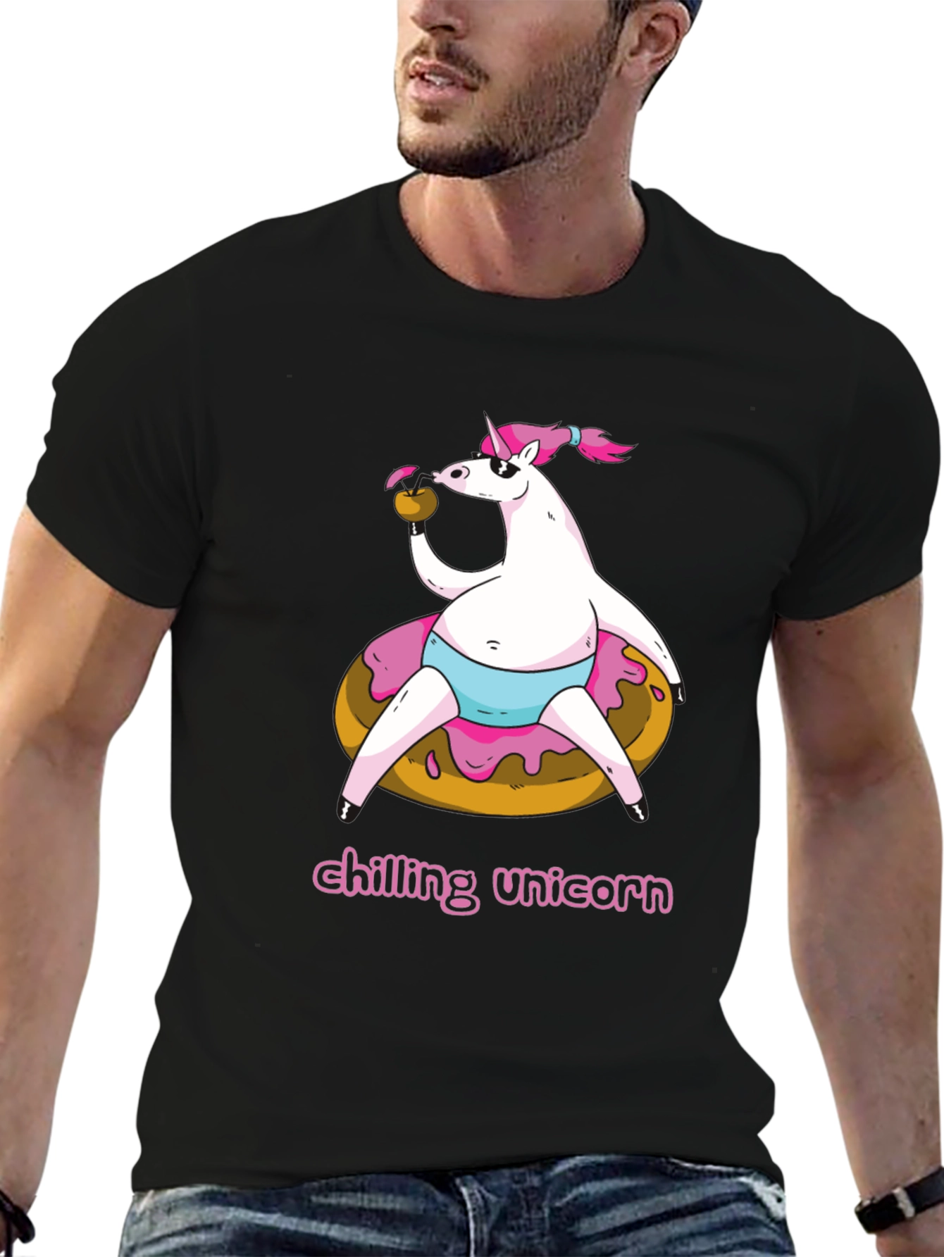 Black Chilling Unicorn Doughnut T-Shirt view 6