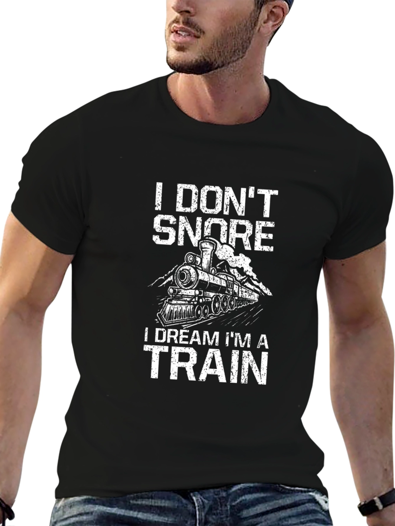 Black I Don't Snore Train T-Shirt view 6