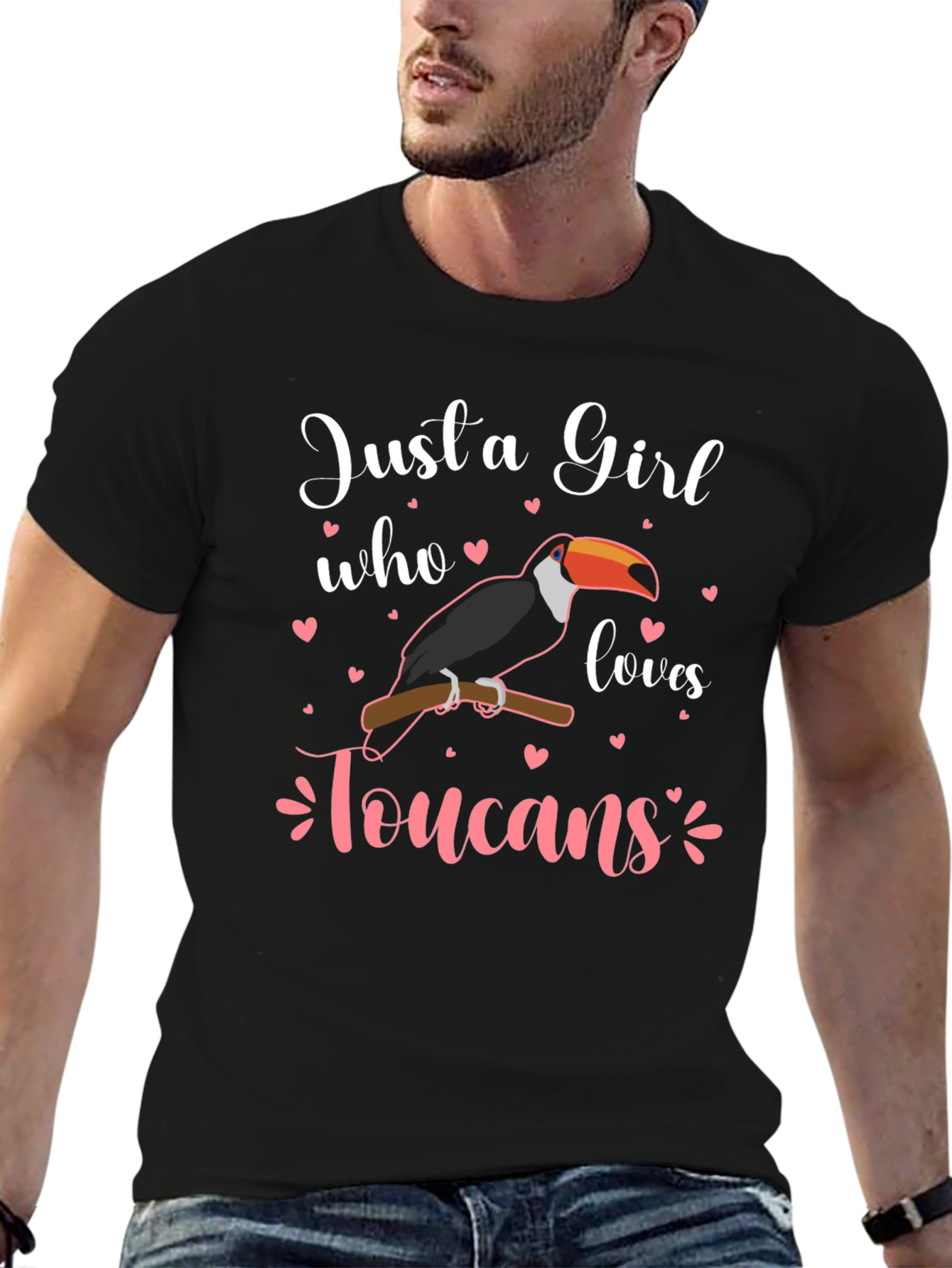 Black Just a Girl Who Loves Toucans T-Shirt view 6