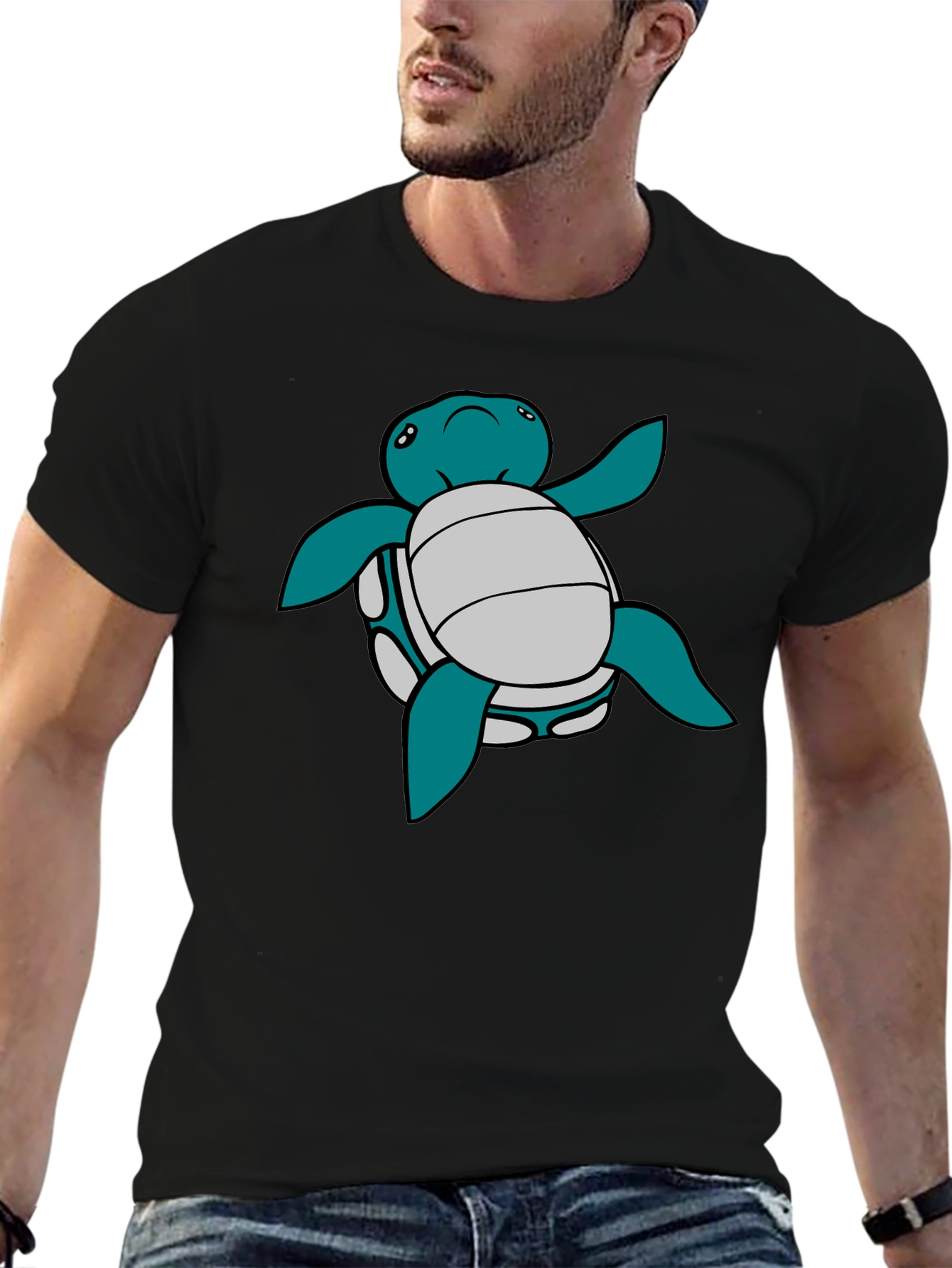 Black Cartoon Turtle Graphic Tee - Black T-Shirt view 6