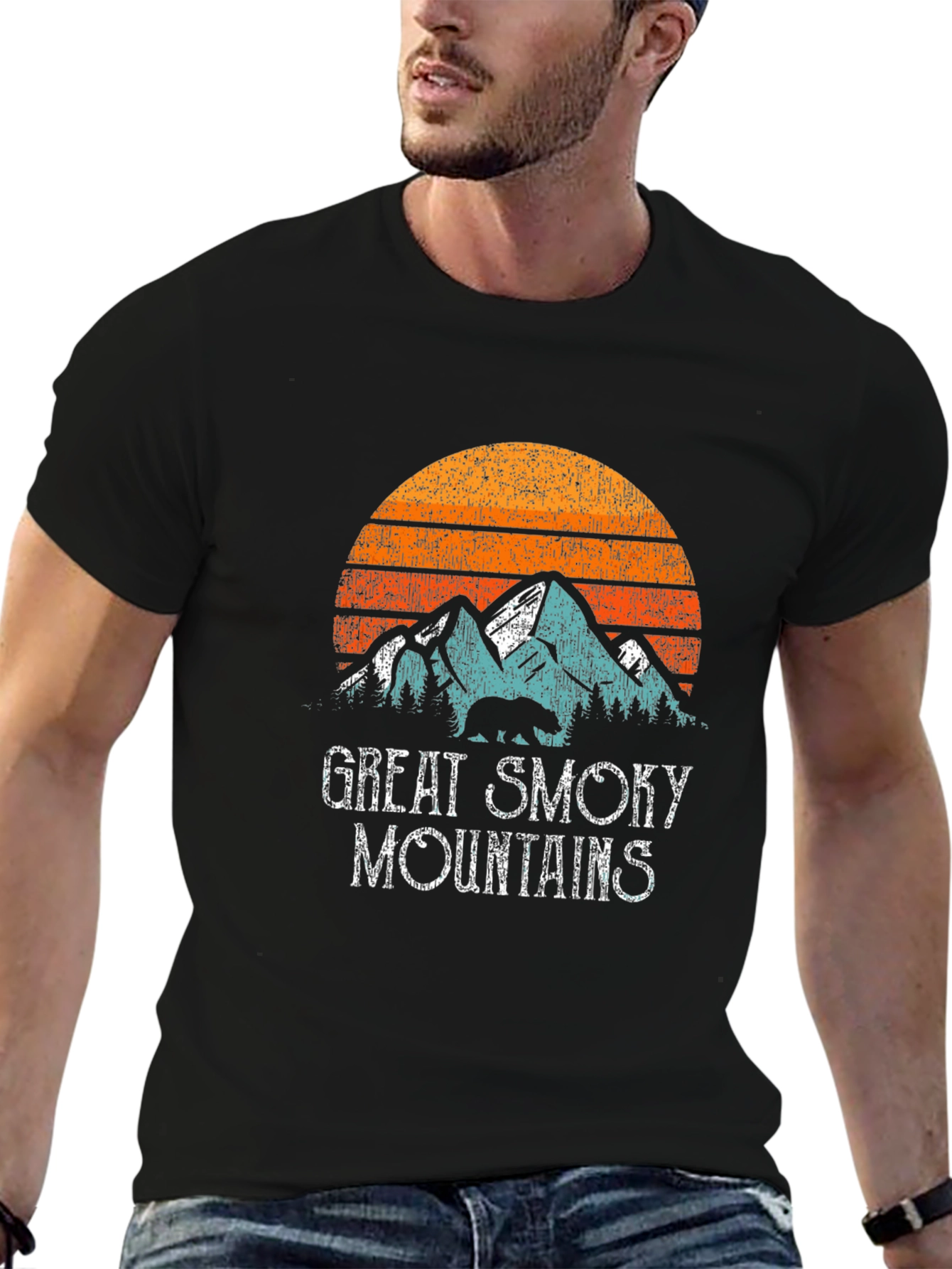Black Great Smoky Mountains Retro Graphic T-Shirt view 6