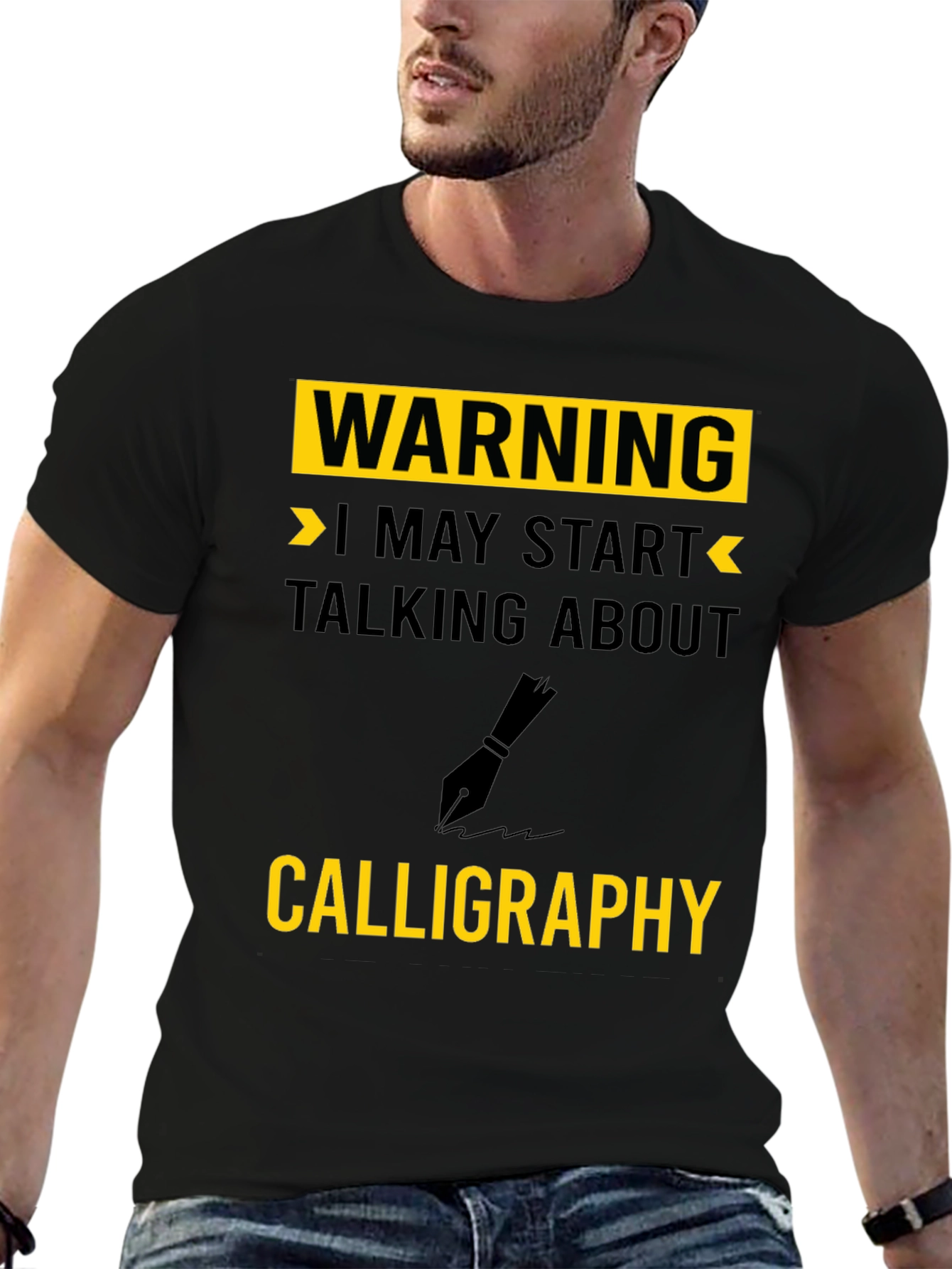 Black Warning Calligraphy T-Shirt - Art Lover's Gift view 6