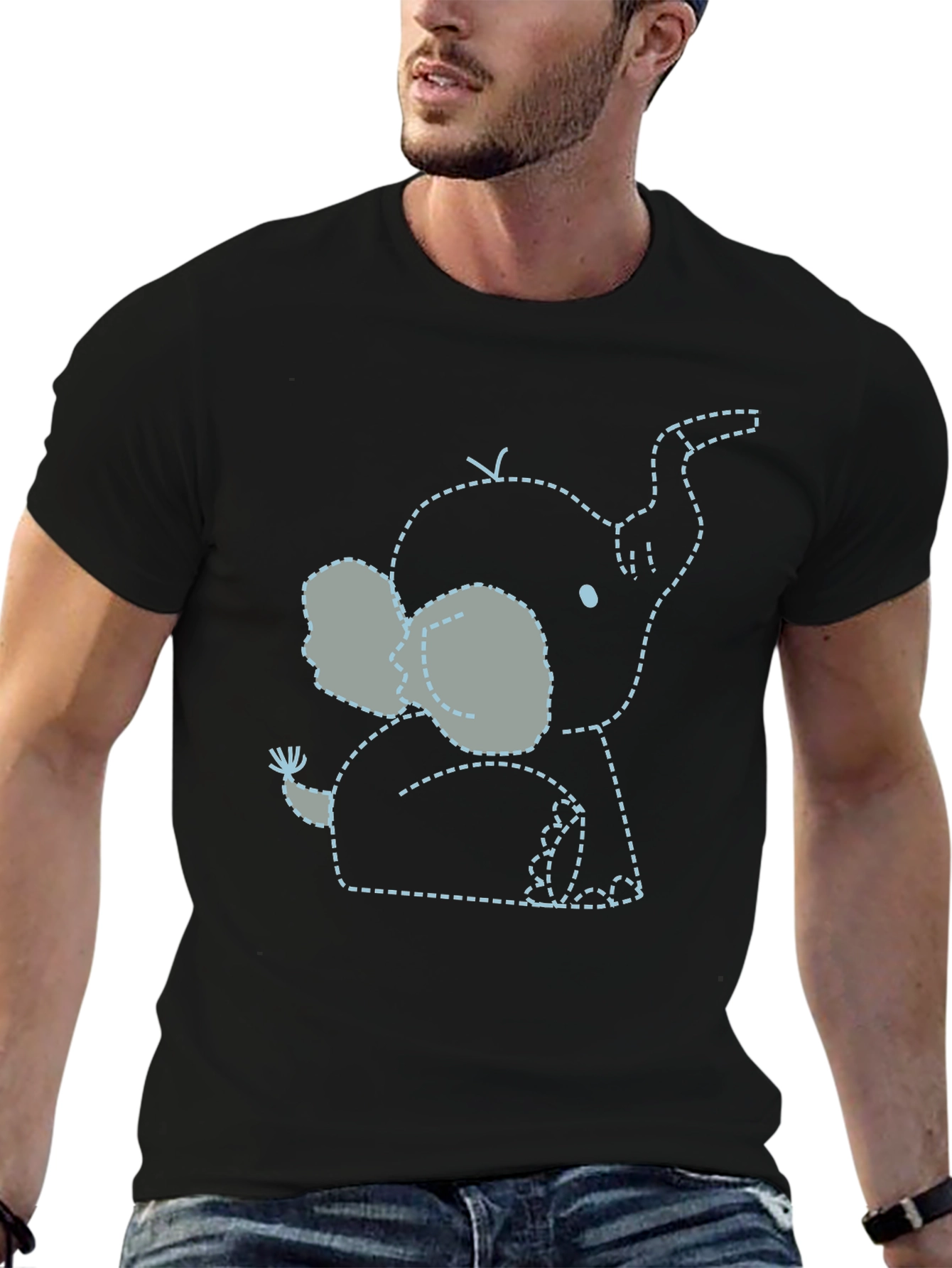 Black Cute Elephant Outline Tee - Black Soft Cotton view 6