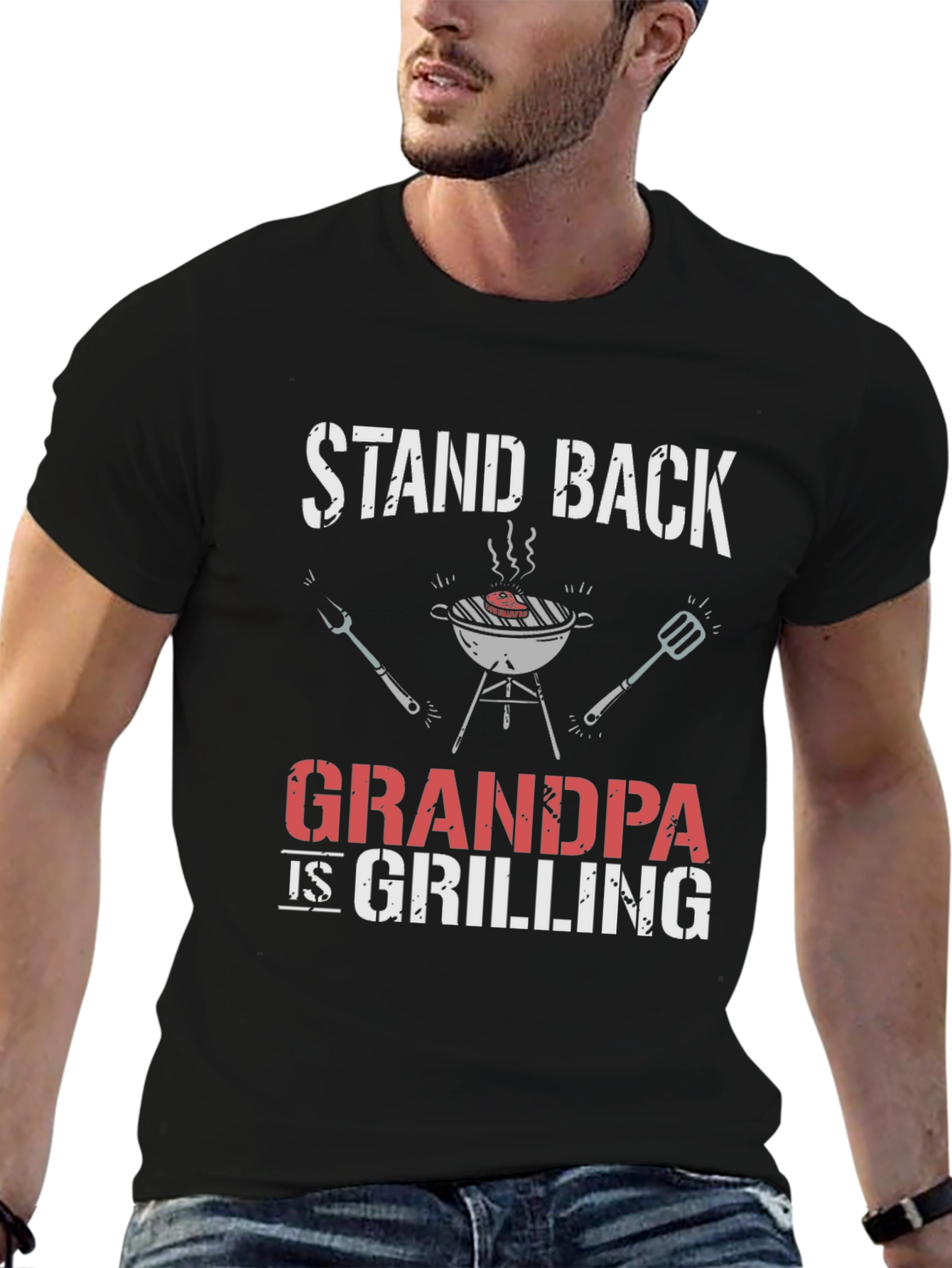 Black Stand Back Grandpa is Grilling T-Shirt view 6