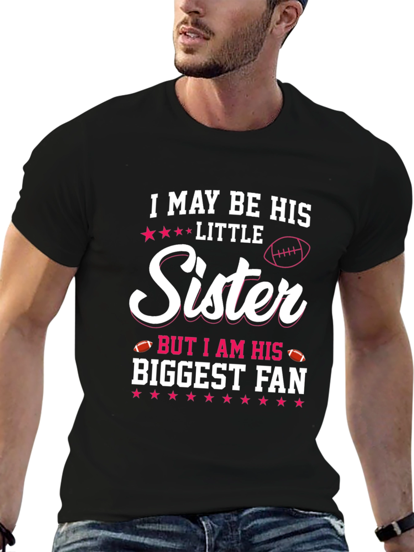 Black Little Sister Biggest Fan T-Shirt view 6
