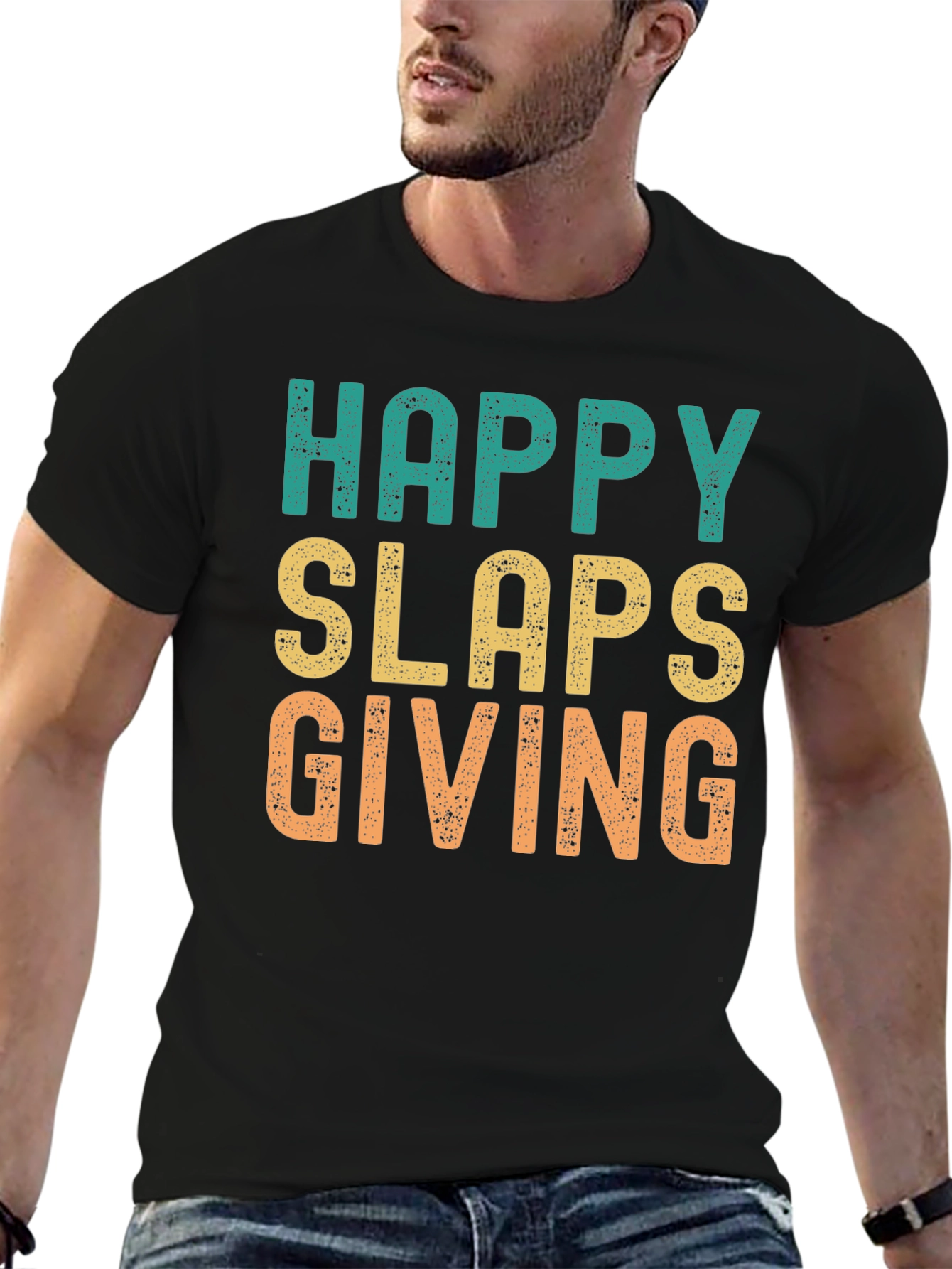 Black Happy Slaps Giving T-Shirt - Novelty Graphic Tee view 6